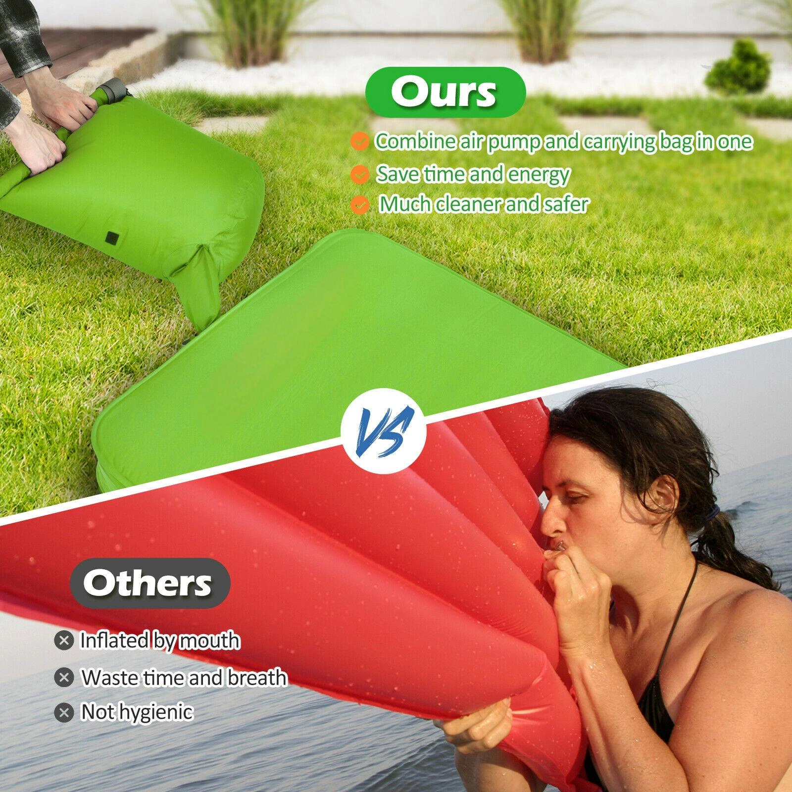 SUGIFT Green 81-in 330-lb Self-Inflating Camping Sleeping Pad 4-in Thick Foam Camp Mat with Carry Bag