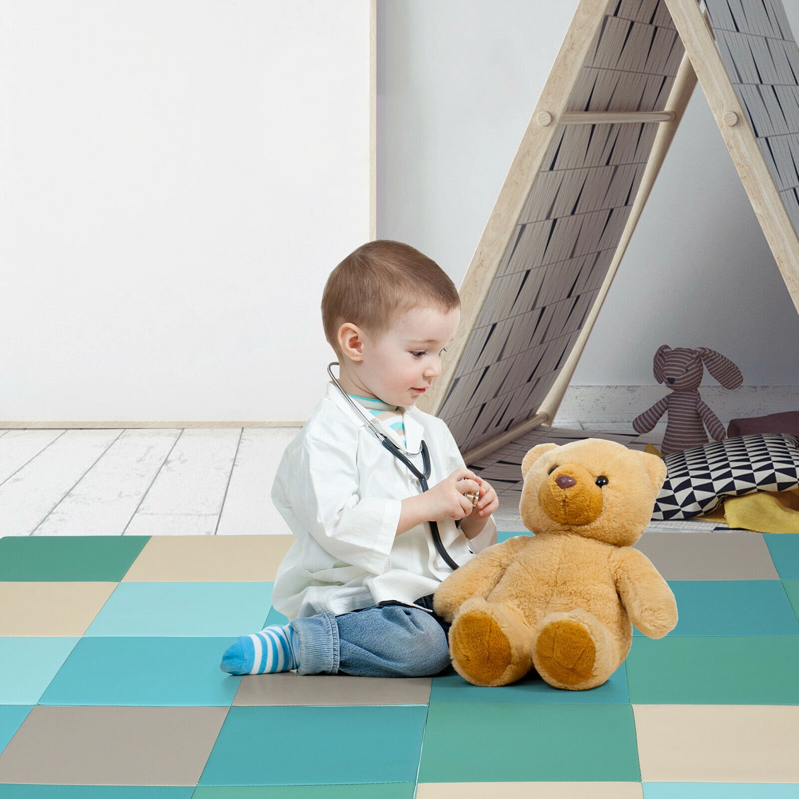 SUGIFT Light Blue 58-in Foldable Baby Play Mat with 1-in EPE Foam Core and Waterproof Non-Slip PU Top
