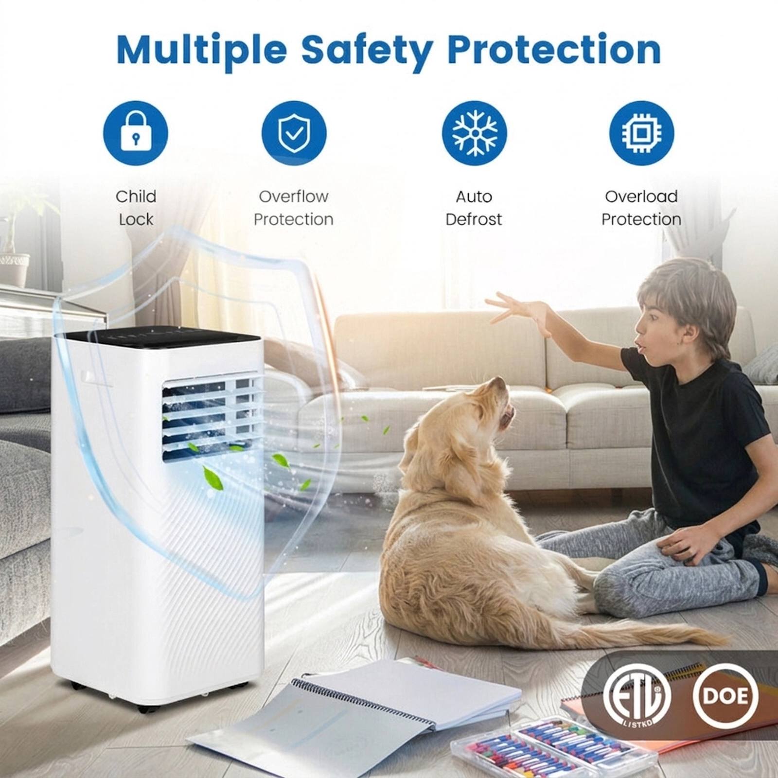 SUGIFT 8000-BTU 4-Mode Portable Air Conditioner with Child Lock Overflow Protection and Sleep Mode