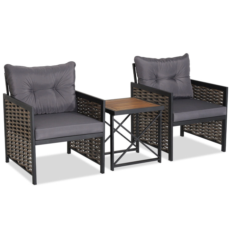 Hivvago 3 Pieces Patio Rattan Furniture Set With Acacia Wood Tabletop