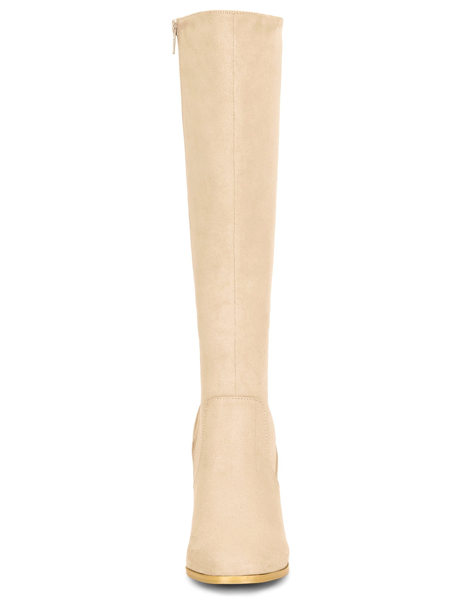 BLISSFUL STEP Women's Side Zipper Chunky Heel Knee High Boots