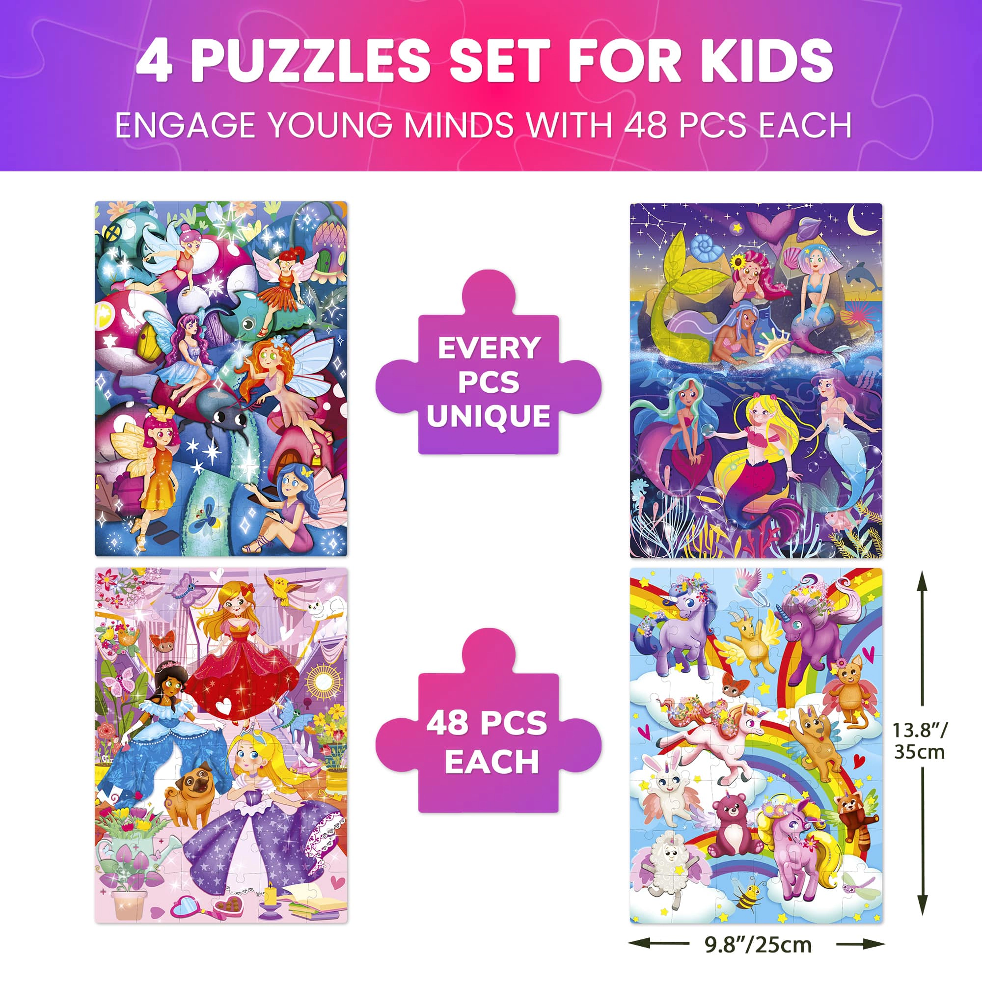 QUOKKA Shimmer Animal Jigsaw Puzzles, 48 Piece Educational Puzzles for Kids Ages 3-6, Learning Toys