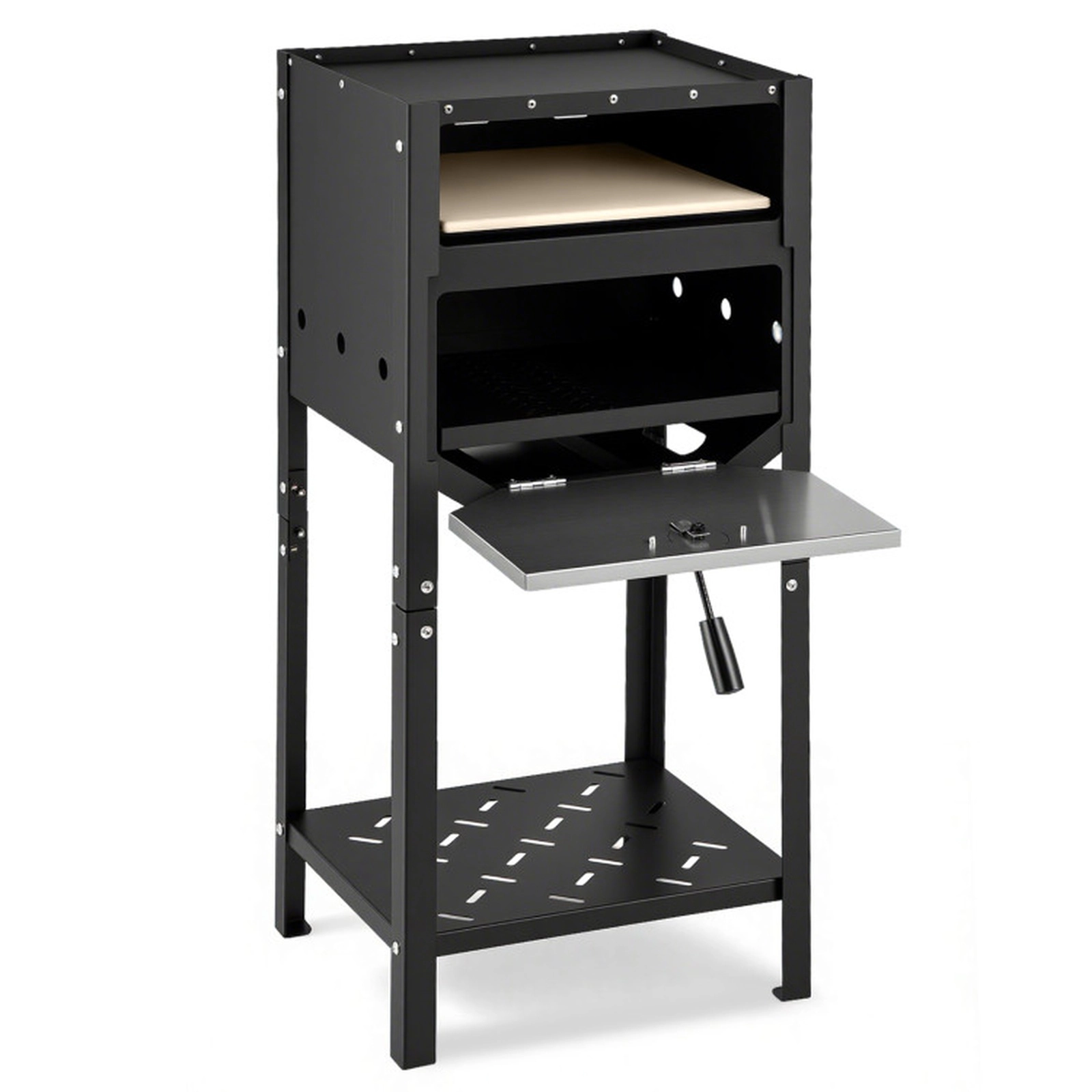 SUGIFT 12-in Outdoor Pizza Oven Ash Tray Wood Storage Shelf Pizza Stone Peel 950 F Max 15 x 12.5 x 34-in 29-lb Black