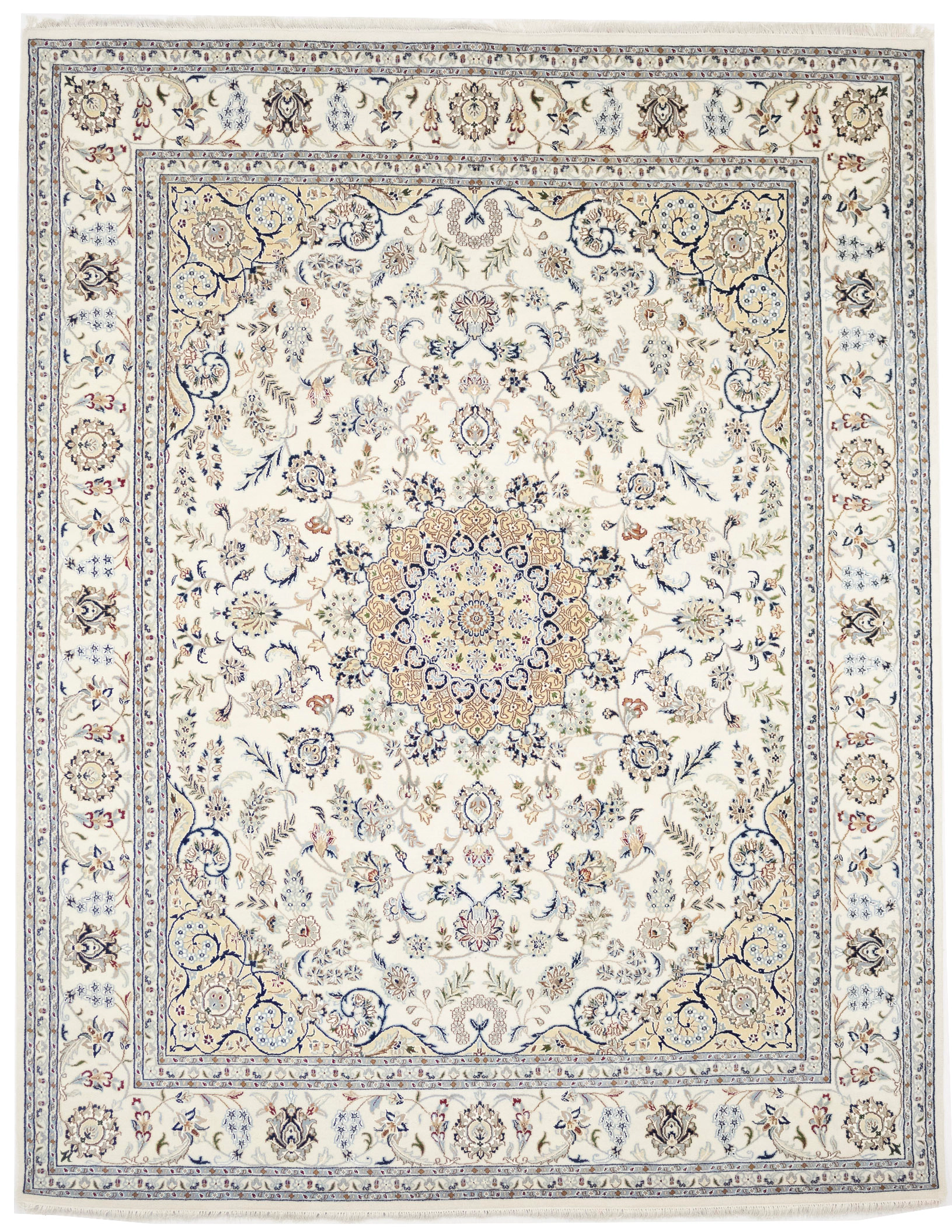 Magic Rugs 7'11 X 10'3 Floral Hand Knotted Cream Indo-Nain Wool Rug