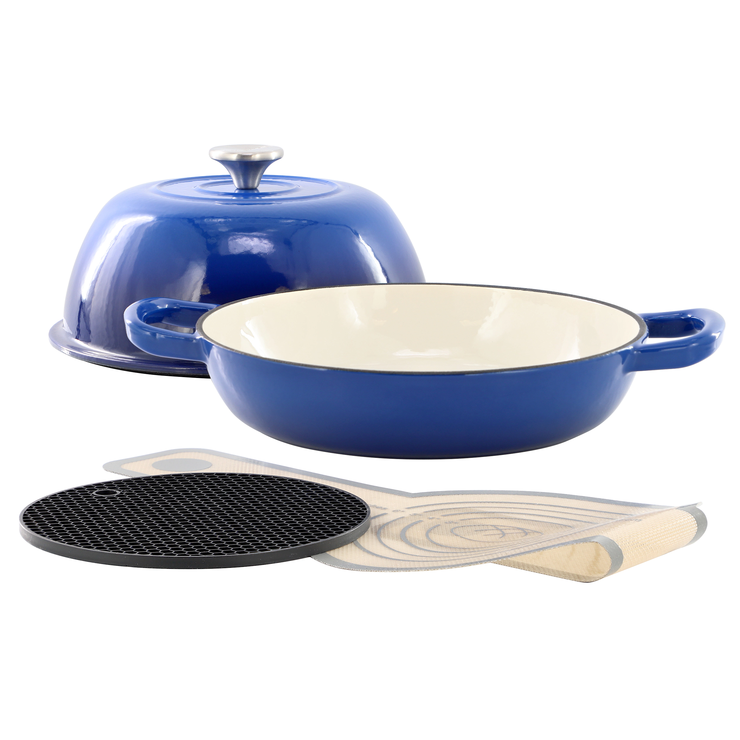 MegaChef 6 Quart Enameled Cast Iron Bread Pot Cream with Baking Mat