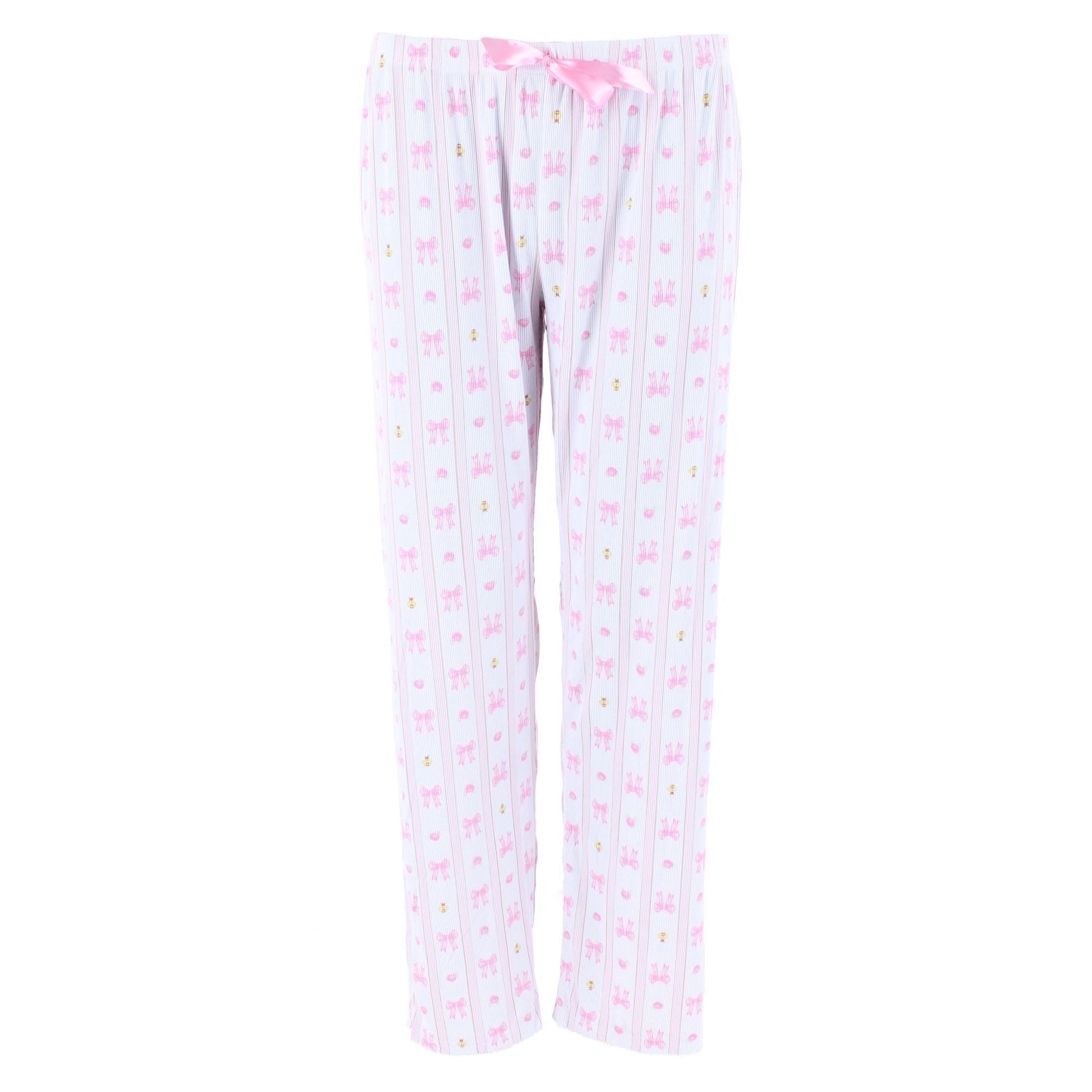 CTM Women's Notched Collar Bow Striped Pajama Set by Gabriella