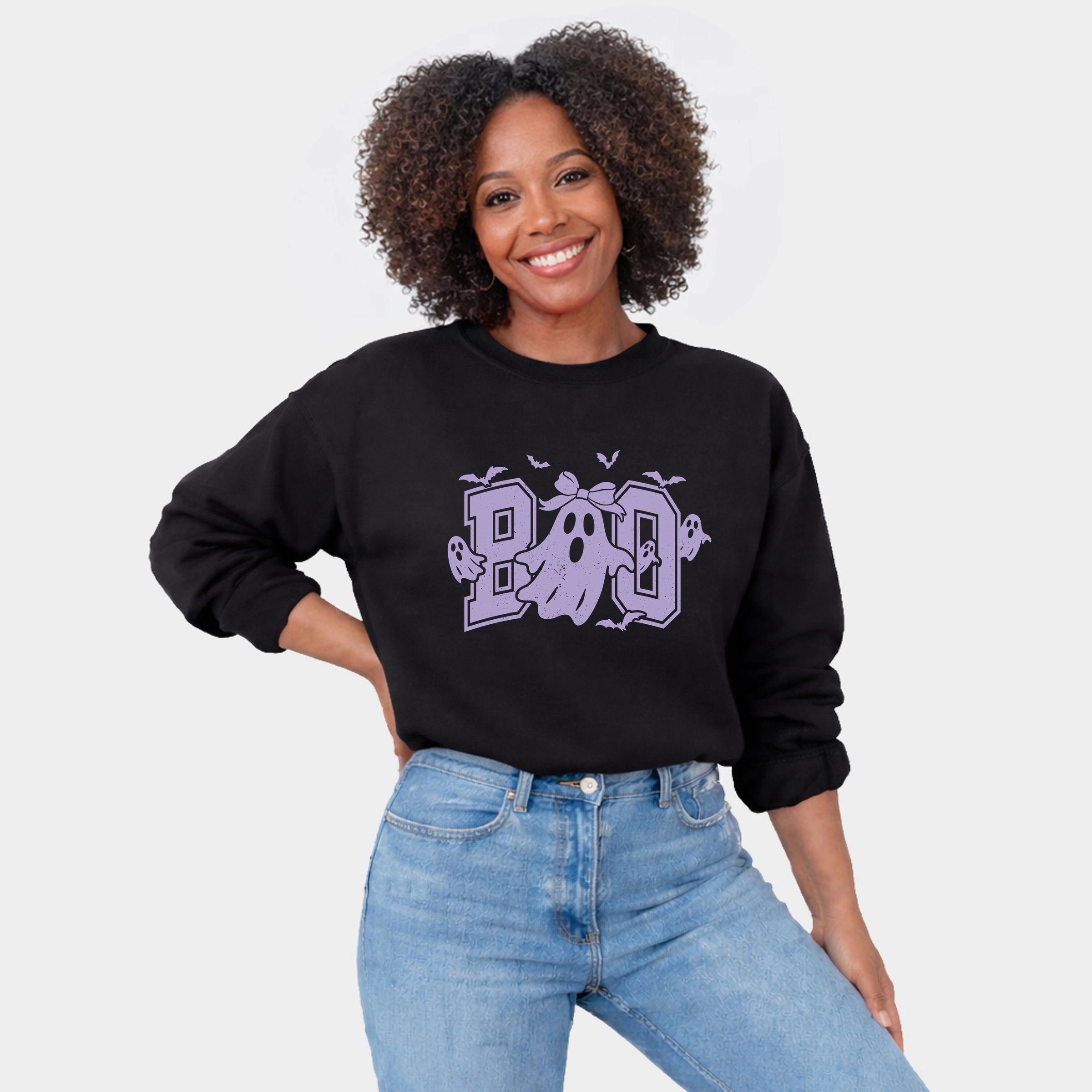 Simply Sage Market - Women's Graphic Sweatshirt Boo Varsity Ghosts Coquette