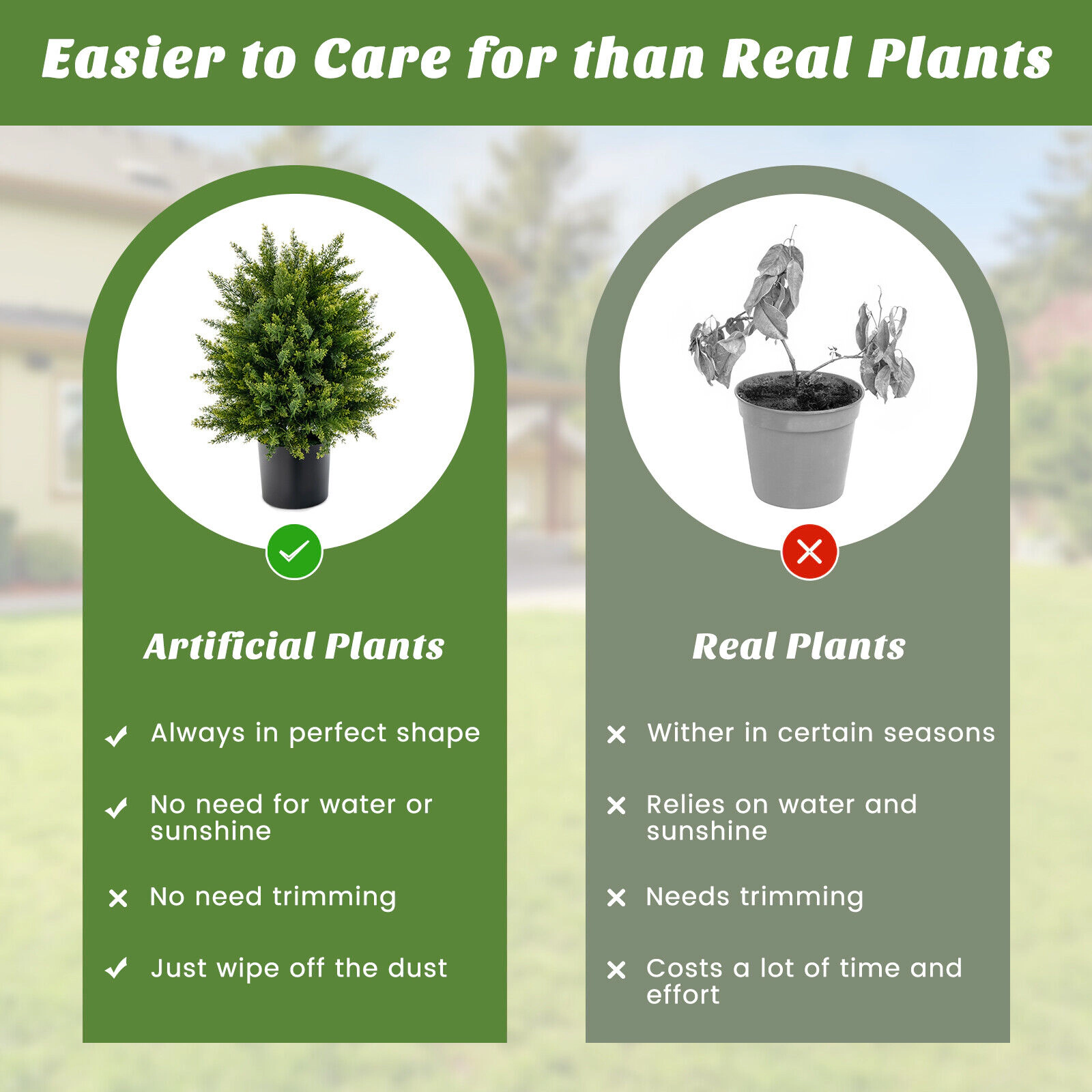 SUGIFT 2-Pack Artificial Cedar Topiary Ball Tree with Cement Pot 21.5-in Tall 13 x 15 in Cedar Ball 6 x 5 in Pot Green