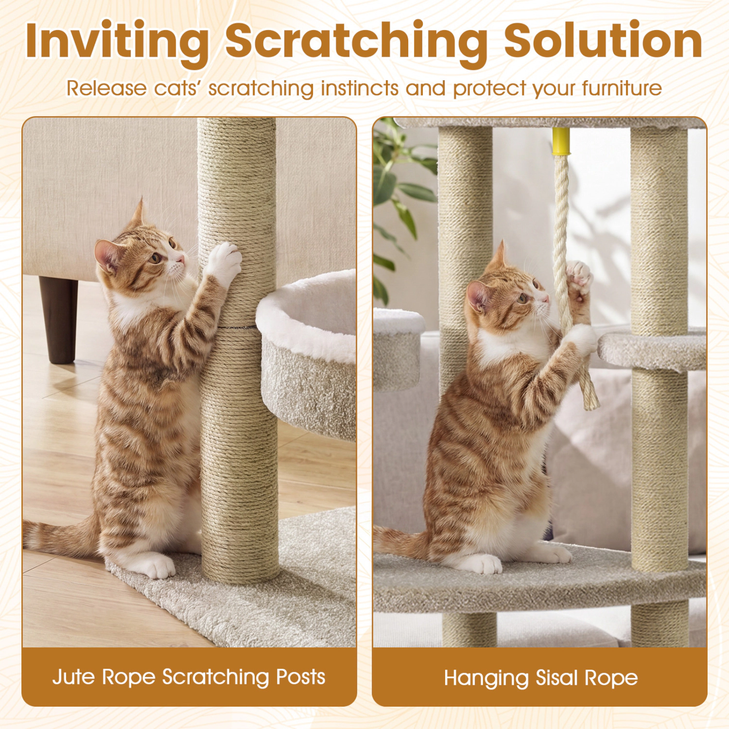 SUGIFT 51-in Carpeted Cat Tree with 19.5-in Oversized Top Perch 2 Round Perches and Jute Rope Posts