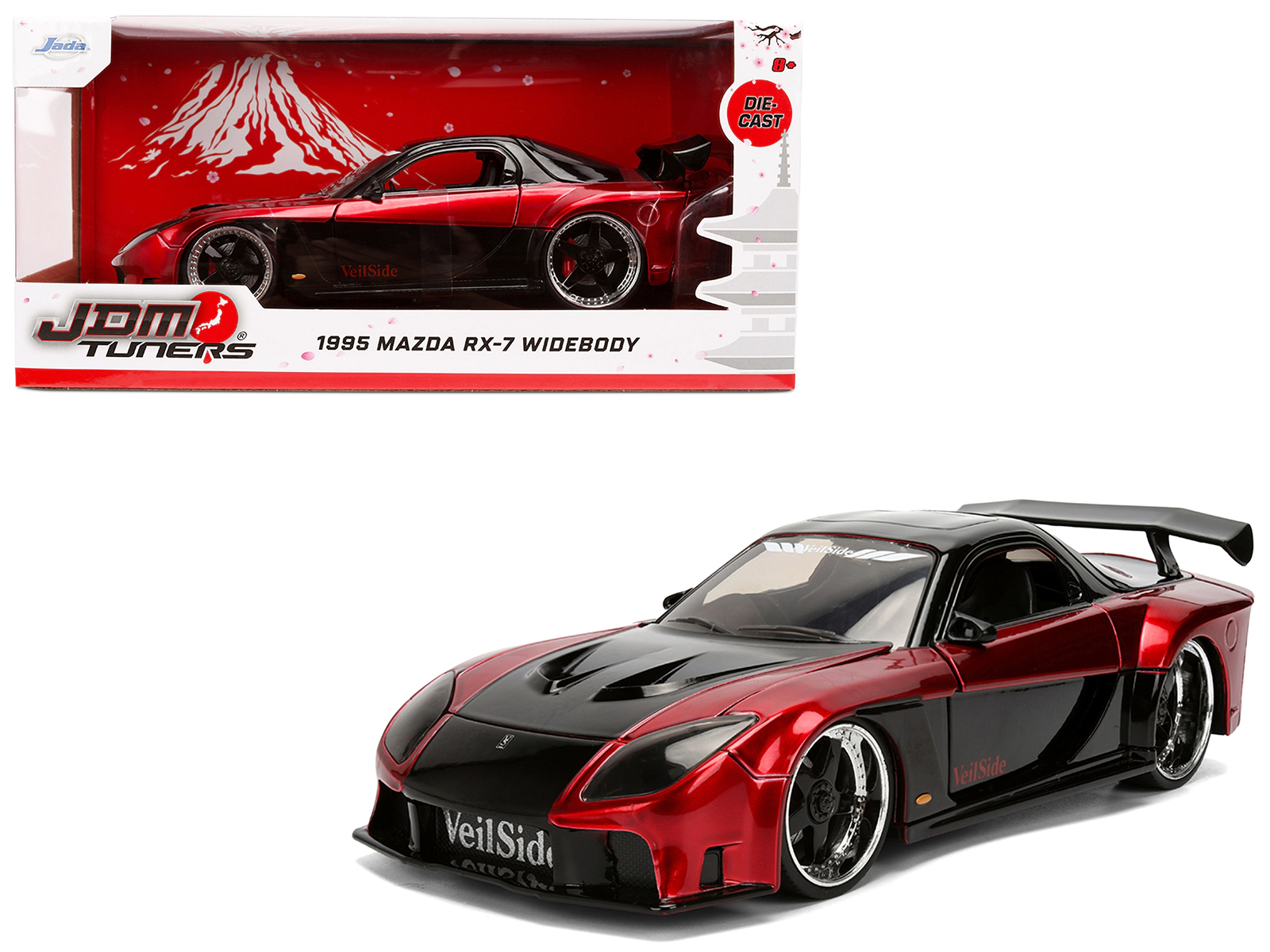 Jada 1995 Mazda RX-7 Widebody RHD (Right Hand Drive) "VeilSide" Black and Red Metallic "JDM Tuners" Series