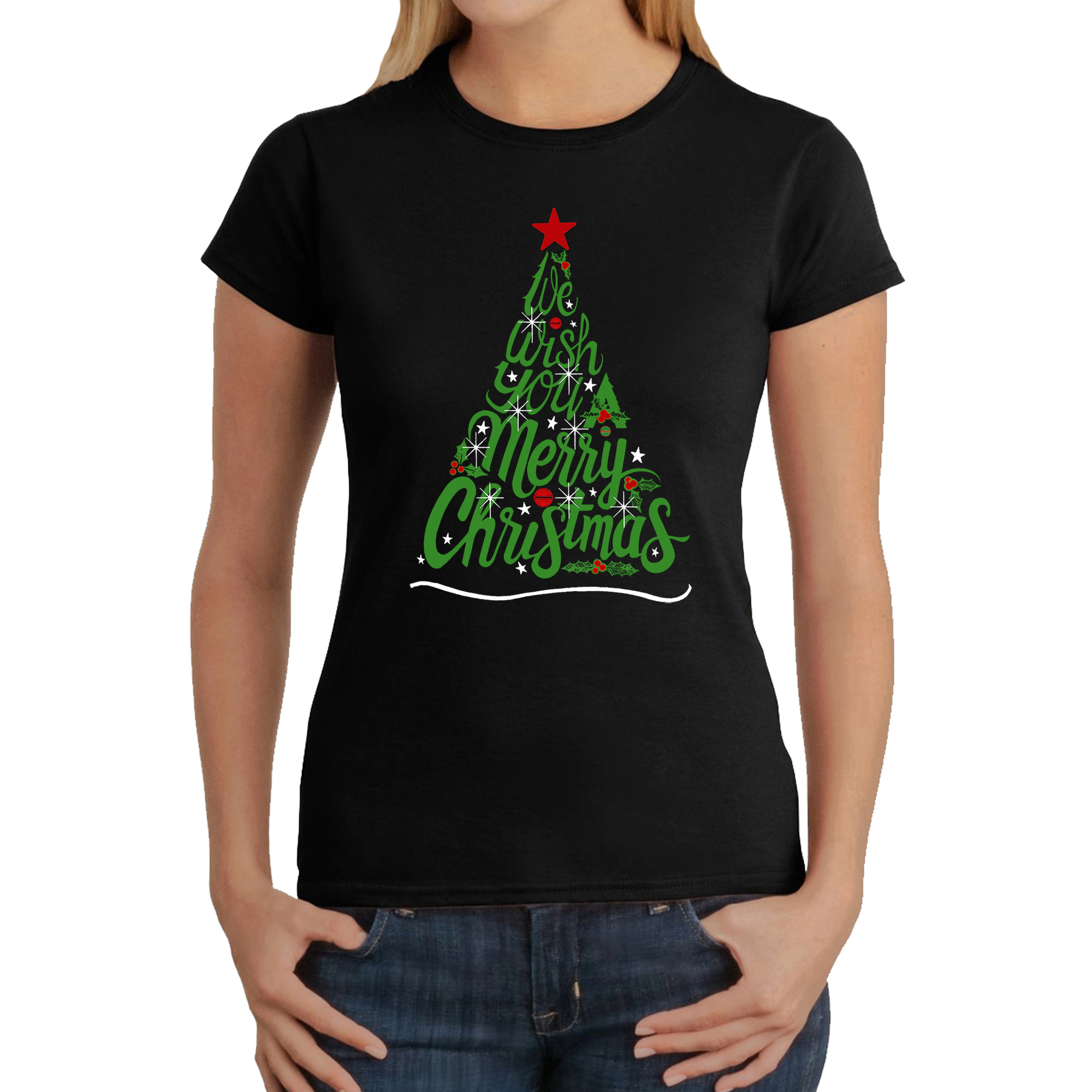 LA Pop Art Women's Word T-Shirt - We Wish You A Merry Christmas
