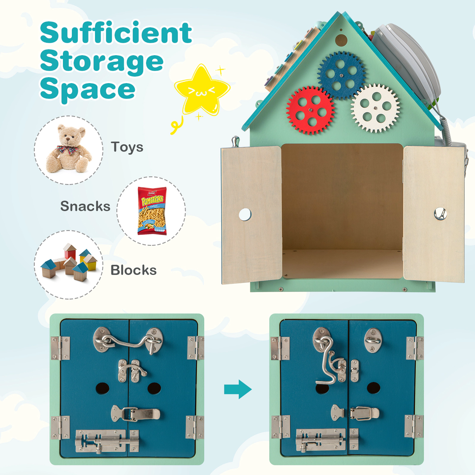 SUGIFT Blue Sensory Games and Interior Storage Space Kids Montessori Play House