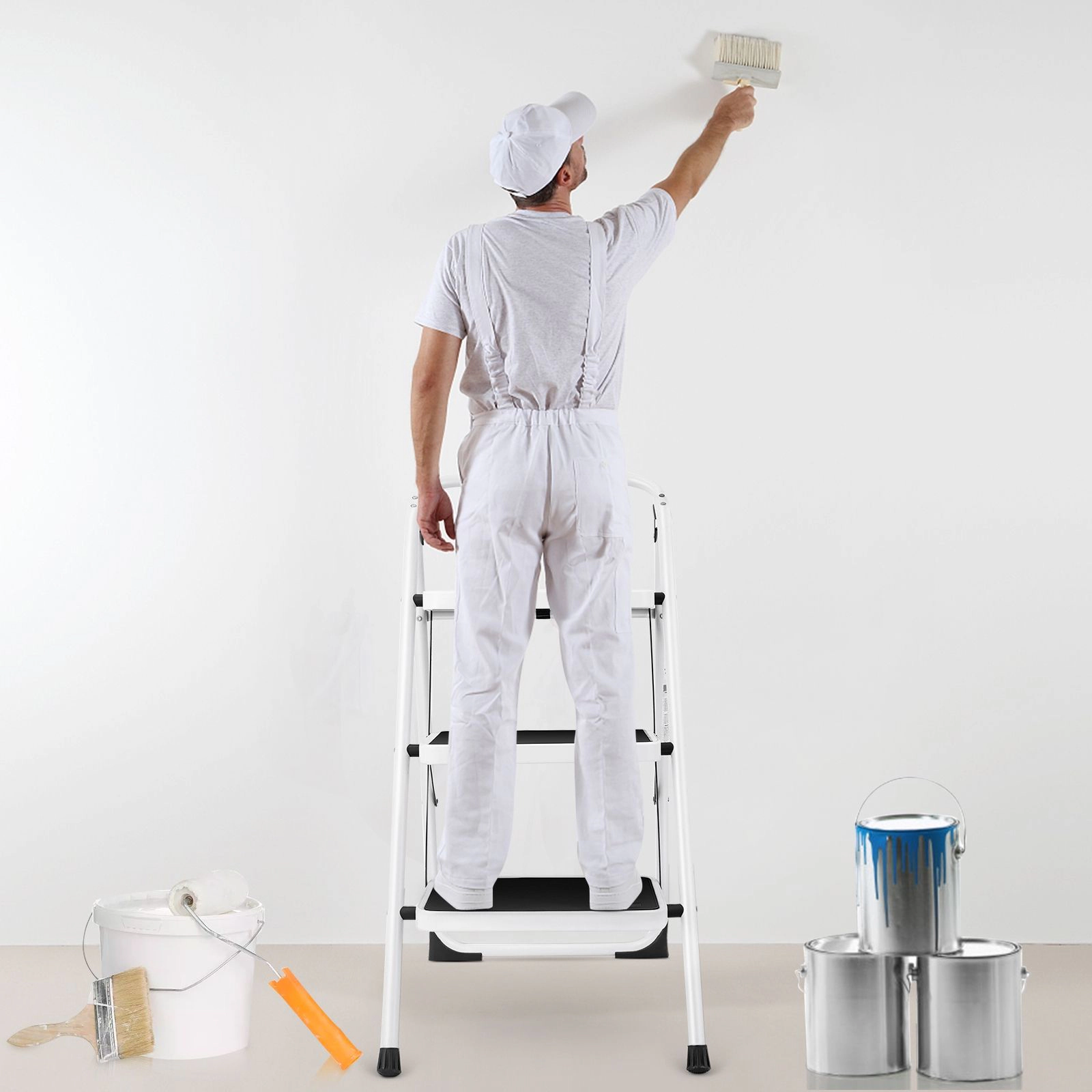 SlickBlue 3-Step Step Stool Ladder, Foldable, Anti-Slip Wide Steps