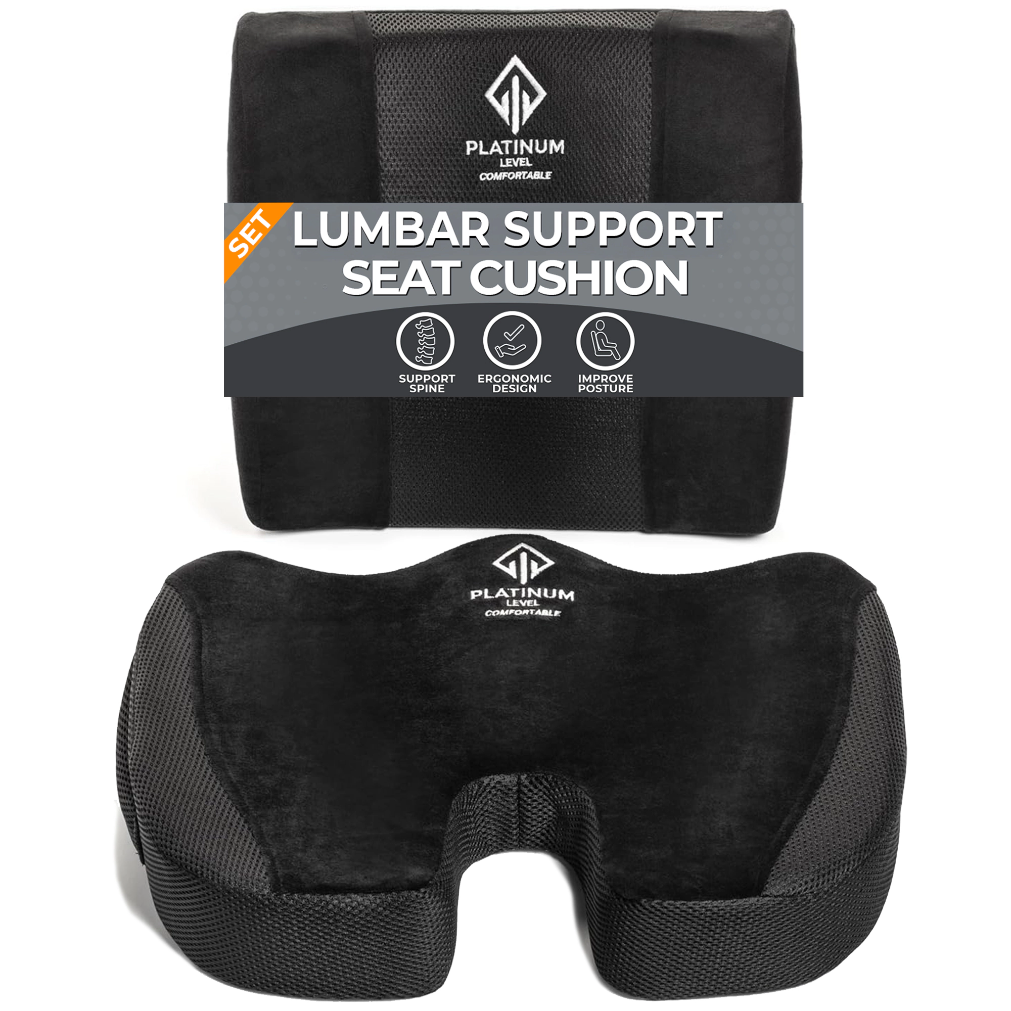 Platinum-Level Comfortable  Memory Foam Lumbar & Seat Cushion