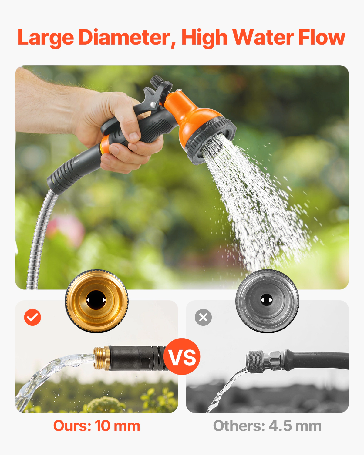 HONGGE 150 ft Stainless Steel Garden Hose, Rust-Proof Lightweight Metal Hose with 10-Function Spray Nozzle