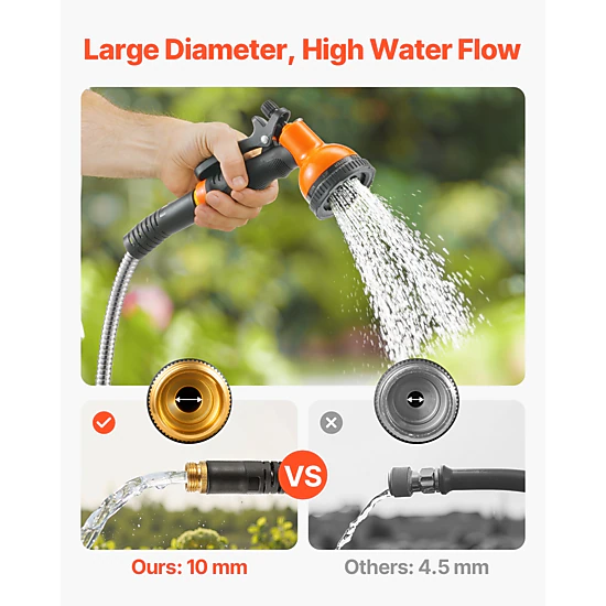 HONGGE 50 ft Stainless Steel Garden Hose, Rust-Proof Lightweight Metal Hose with 10-Function Spray Nozzle