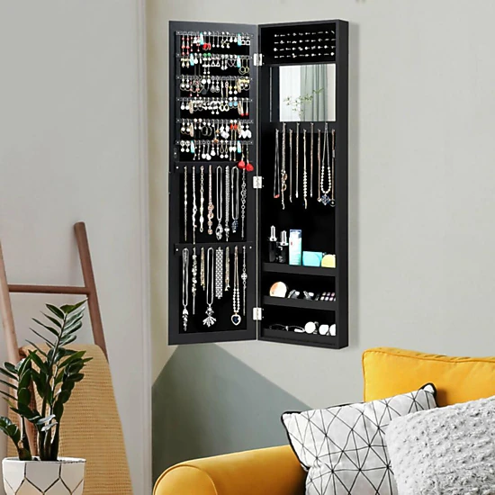 Hivvago Full Length Mirror Jewelry Cabinet With Ring Slots And Necklace Hooks