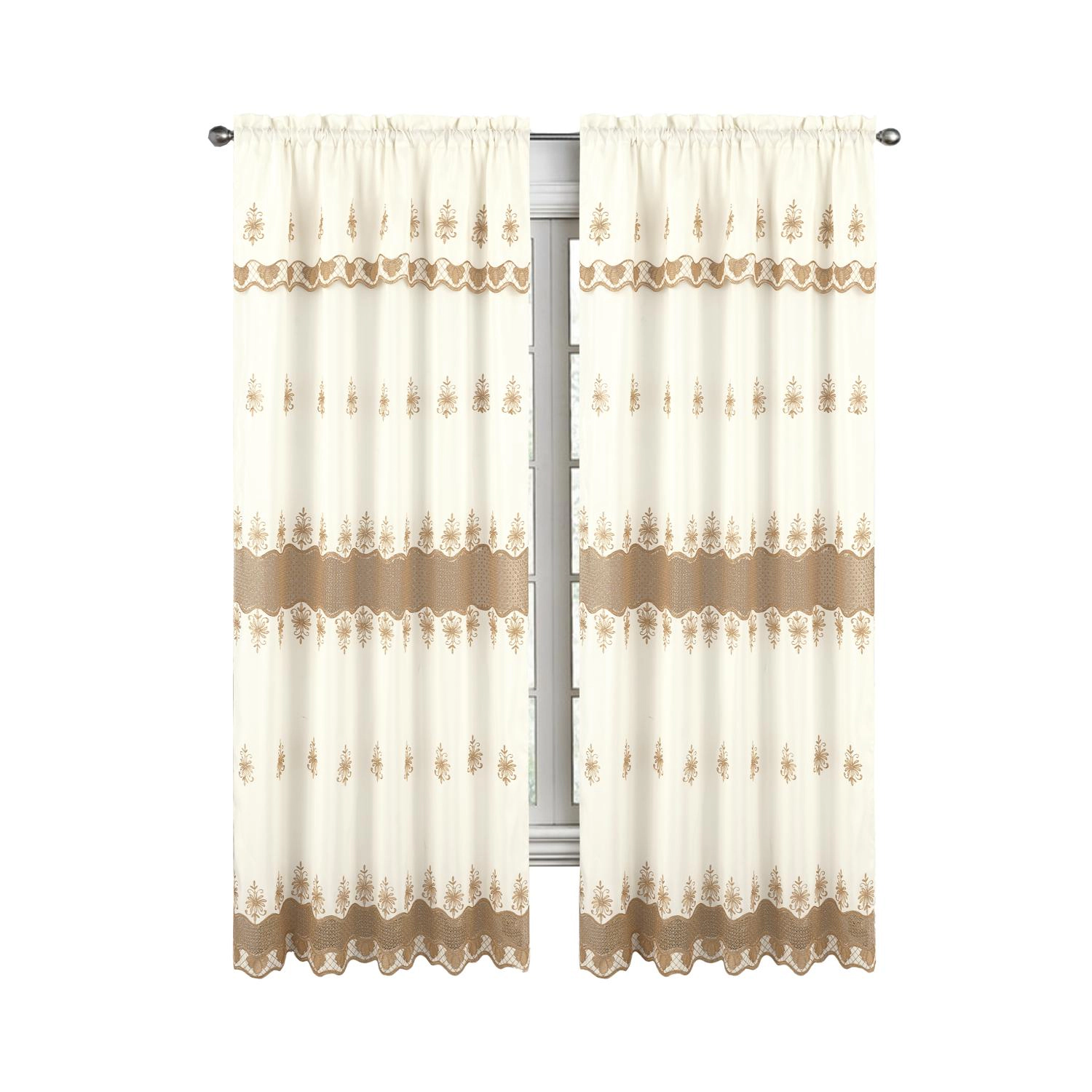 RT Designers Collection Donna Macrame Construction 3" Rod Pocket Curtain Panel 54" x 90" Beige/Gold