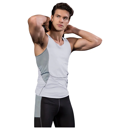 Anna-Kaci Men's Sleeveless Compression Tank Top with Mesh Panels and Stretch Moisture-Wicking Fabric