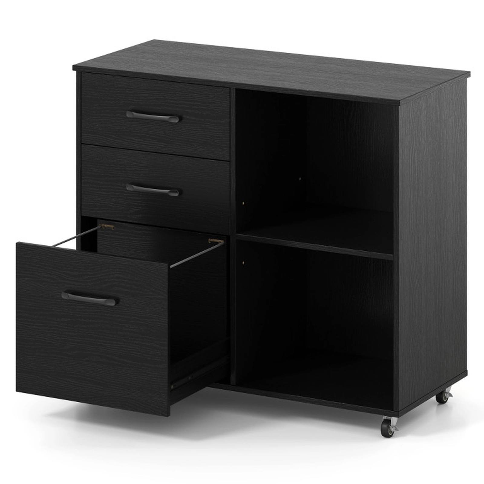 SUGIFT 3-Drawer Mobile Lateral File Cabinet Printer Stand with Side Storage