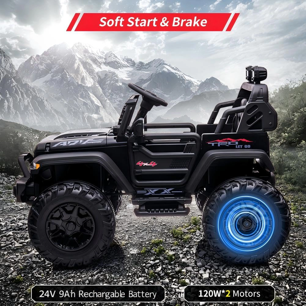 24V Kids 2-Seater Ride On Truck w/ Remote, 2×120W Motors, 20" Seat, 15.5" Wheels, LED Lights, FM, Music & Storage