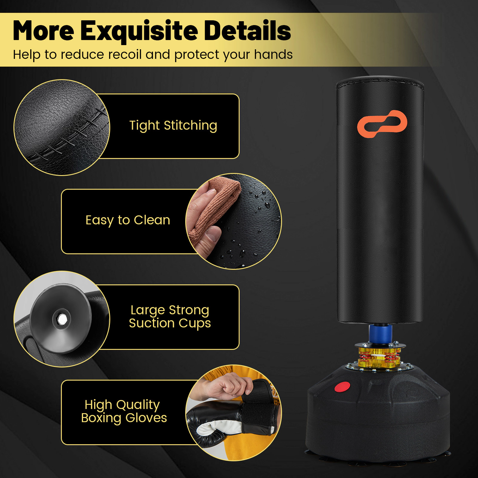 SUGIFT Freestanding Punching Bag Kickboxing Bag with Stand and Suction Cup Base 68-in Tall Black