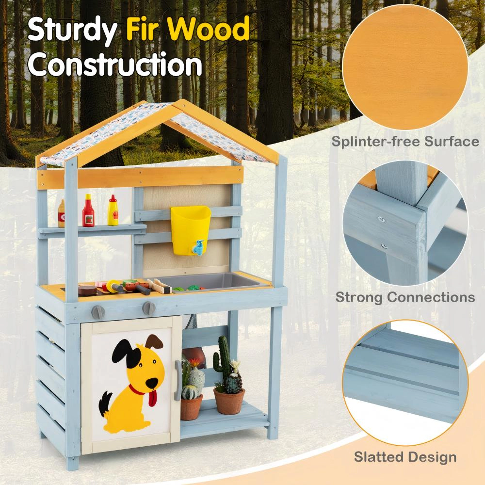 SUGIFT Kids Gray 2-in-1 Wooden Mud Kitchen with Barbecue Grill and Removable Water Box 30-in W 44-in H Ages 3+