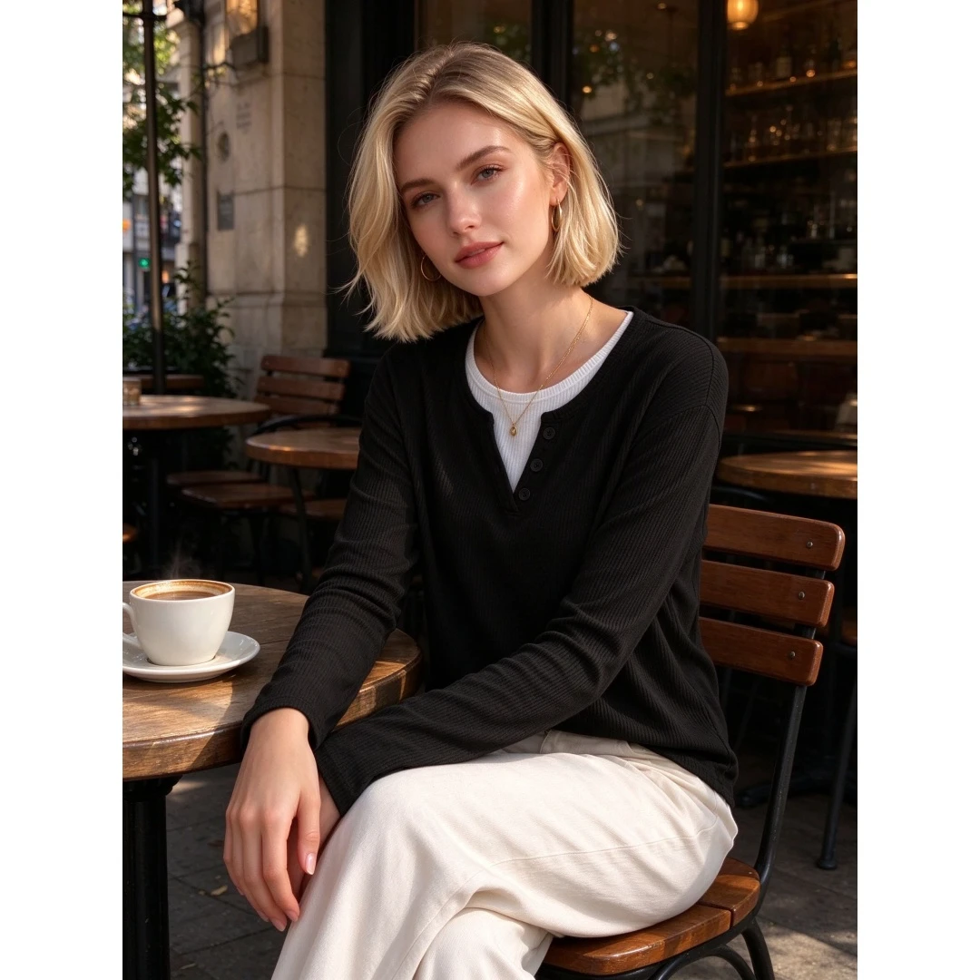 Coolmee Women's Round Neck Long Sleeve Color Block Ribbed Loose Knit Top Fall