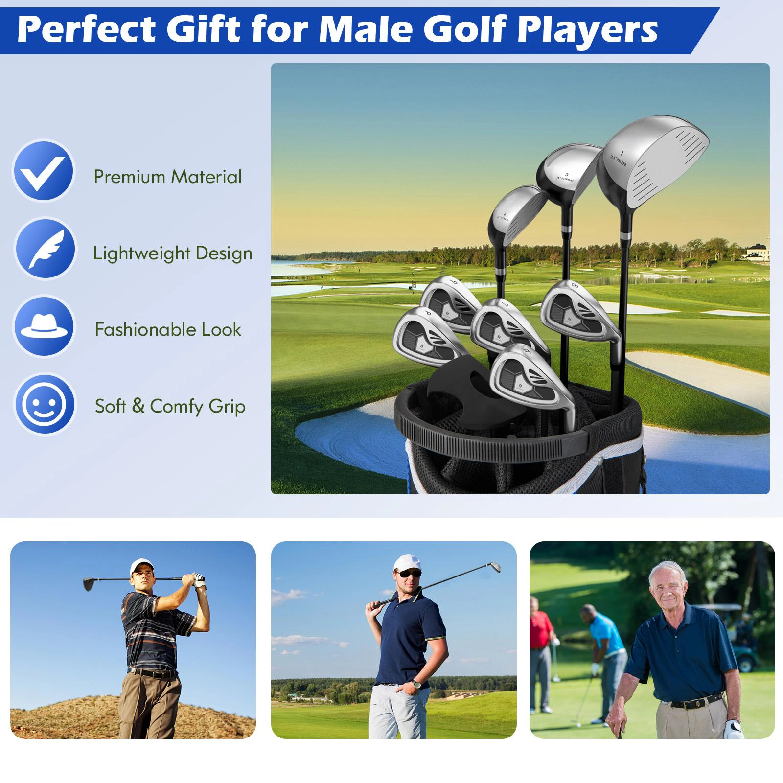 SUGIFT 9-Piece Complete Men’s Golf Club Set with Lightweight Carbon Shafts and Soft TPR Grips Gray/Navy