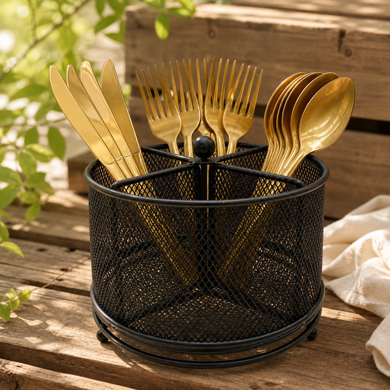 WZK 360 Degree Rotating Metal 4 Compartment Flatware Holder