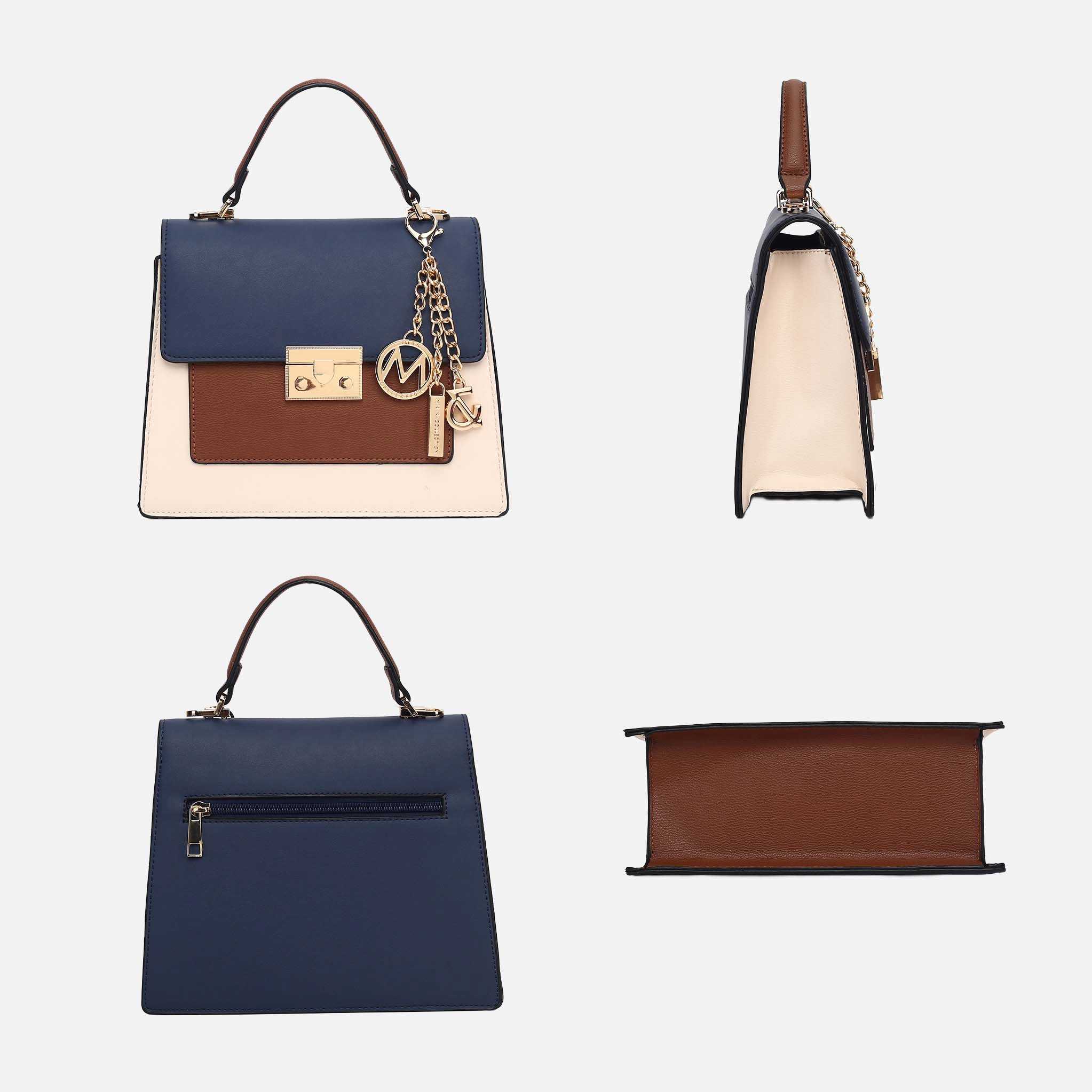Mia K Collection Quinzel Shoulder Bag - Vegan Leather Color-Block Bag, Gold-Tone Hardware