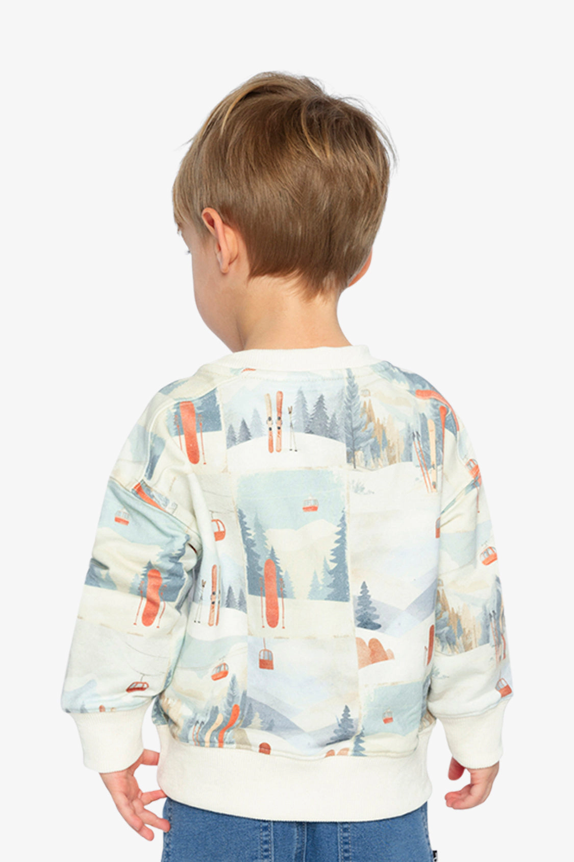 Deux par Boys Fleece Ribbed Crewneck Ski Print Sweatshirt