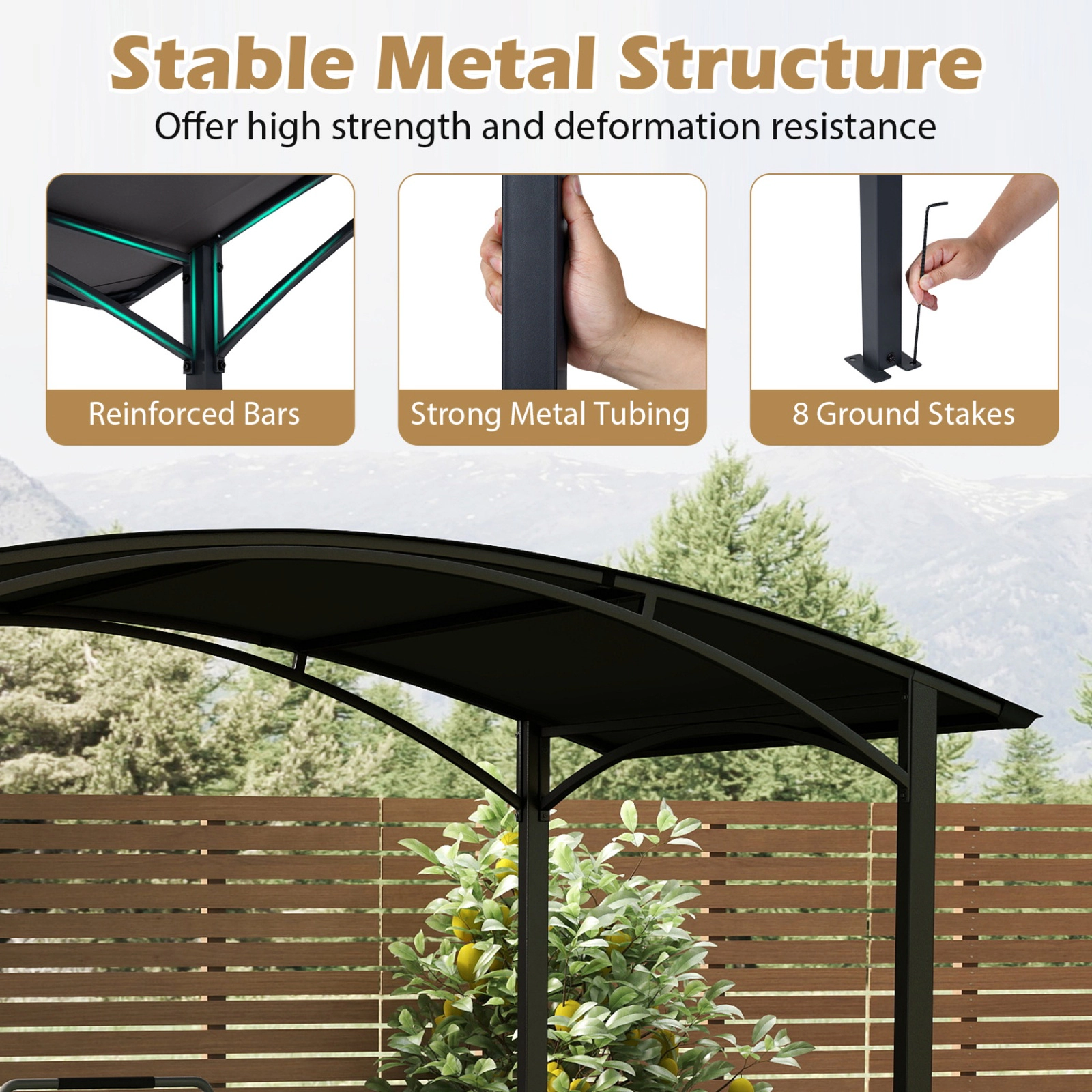 SUGIFT 8-ft x 5-ft Gray Outdoor Grill Gazebo BBQ Canopy with Curved Roof