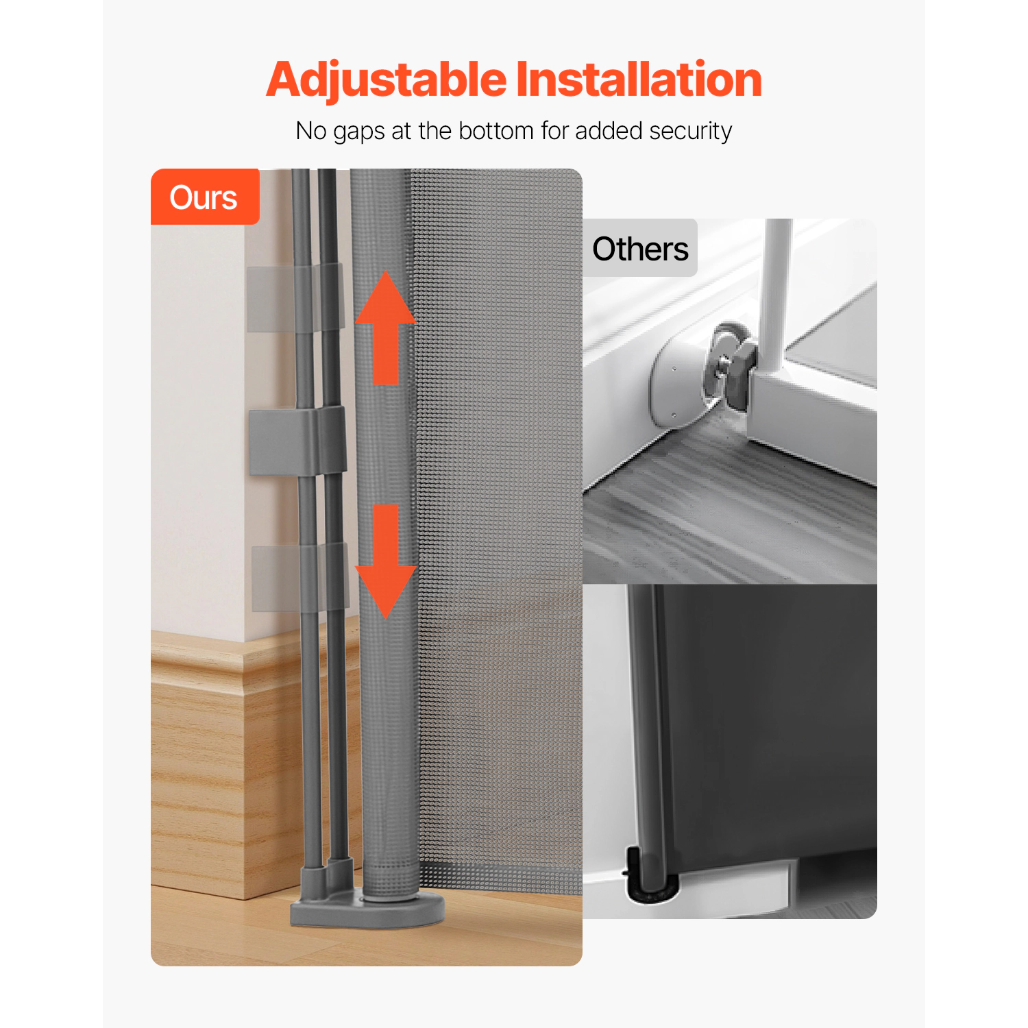 HONGGE Retractable Mesh Gate, 34 In Tall, Extends to 71 In Wide, Fiberglass Frame for Stairs and Doorways, Gray
