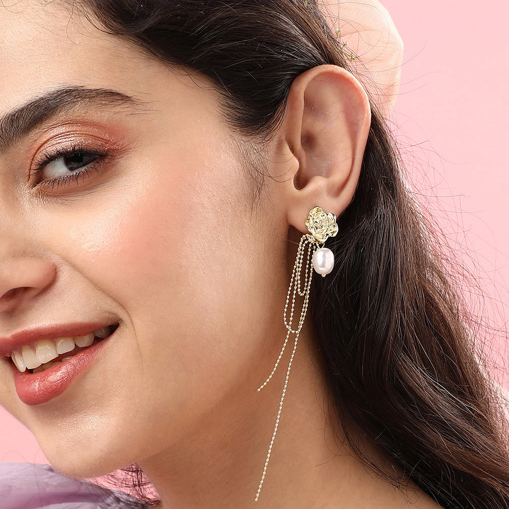SOHI Women's White Sleek Drop Earrings