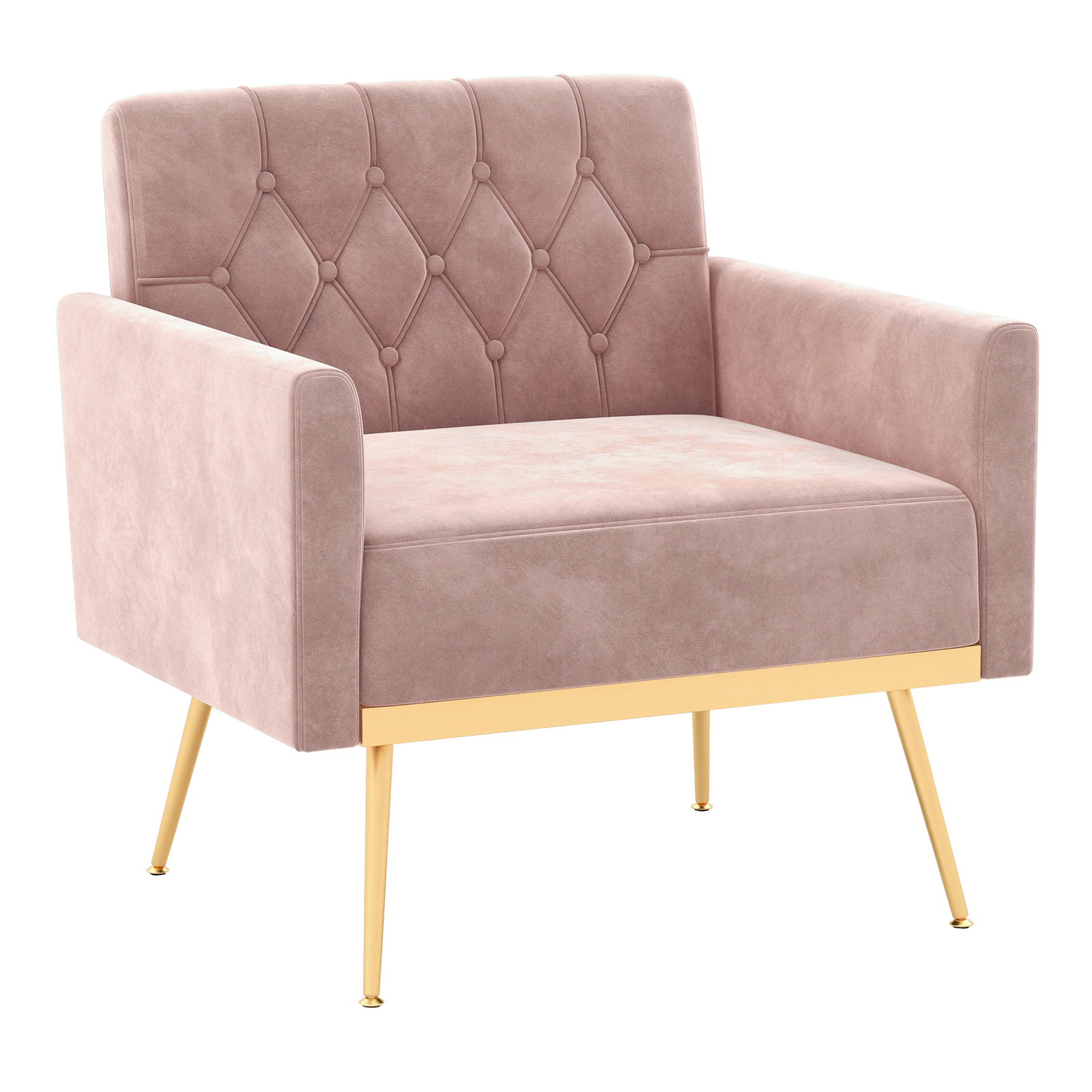 Hivvago Velvet Armchair with Tufted Backrest, Gold-Finished Legs