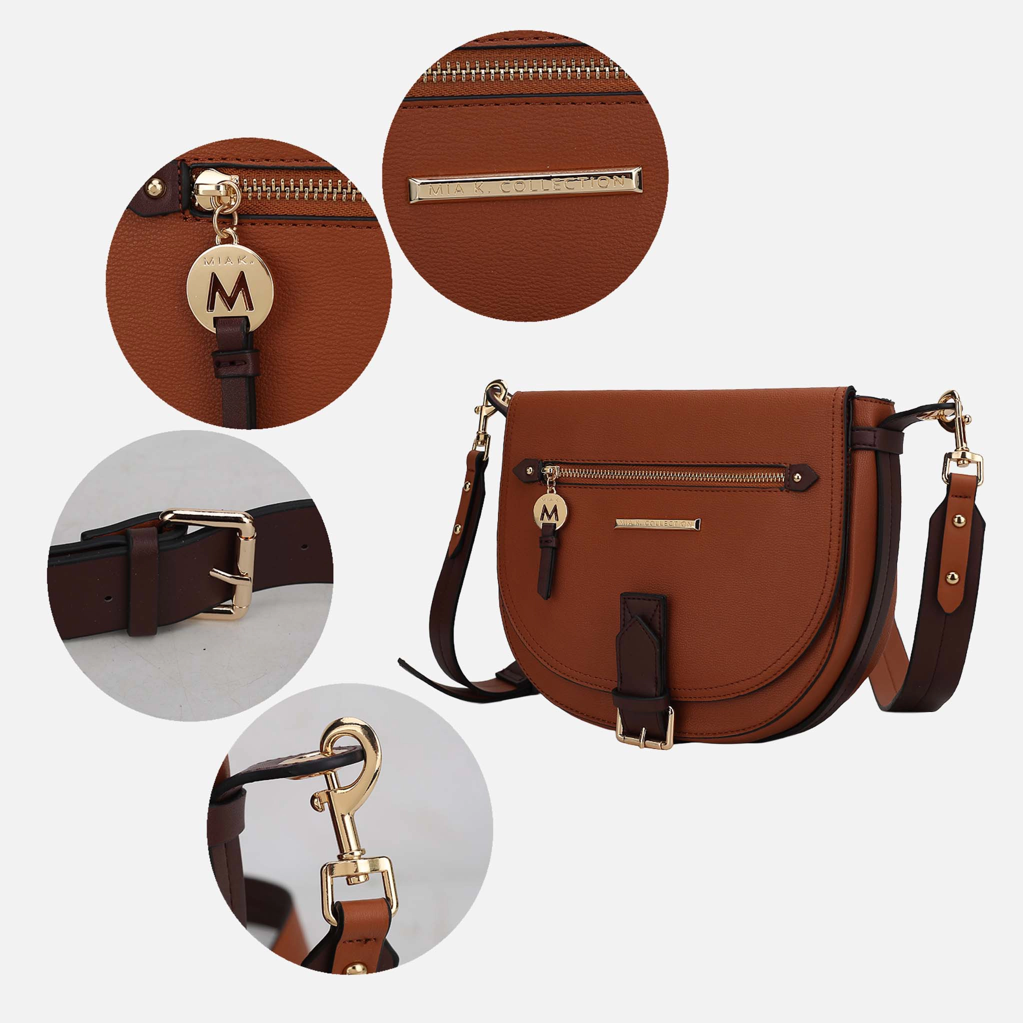 Mia K Collection Drew Shoulder Bag - Pebbled Vegan Leather Color Block, Gold-Tone Hardware