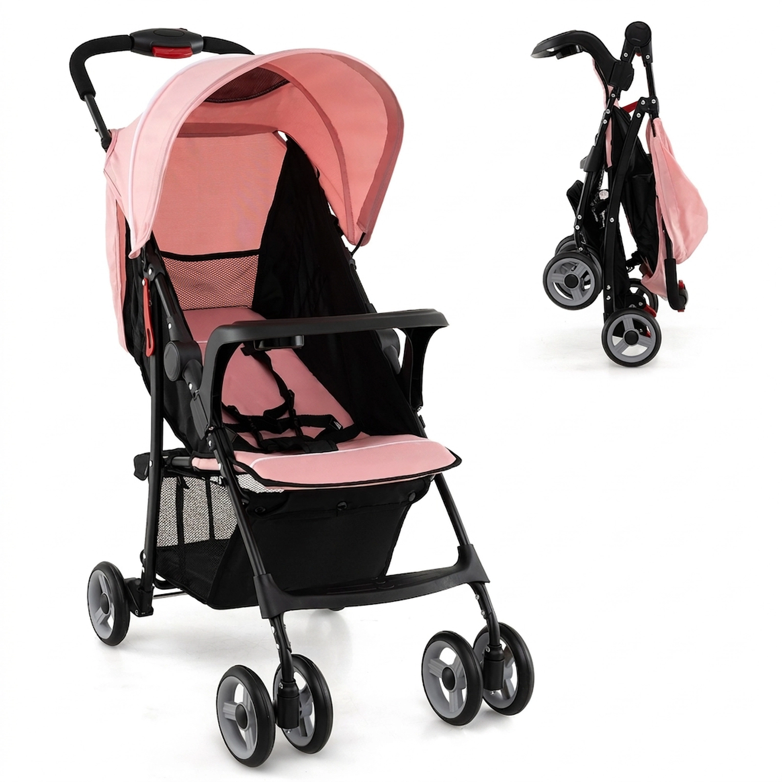 SUGIFT Pink 33-lb Capacity Steel Frame Toddler Travel Stroller with Multi-Position Recline and 5.5-in Wheels