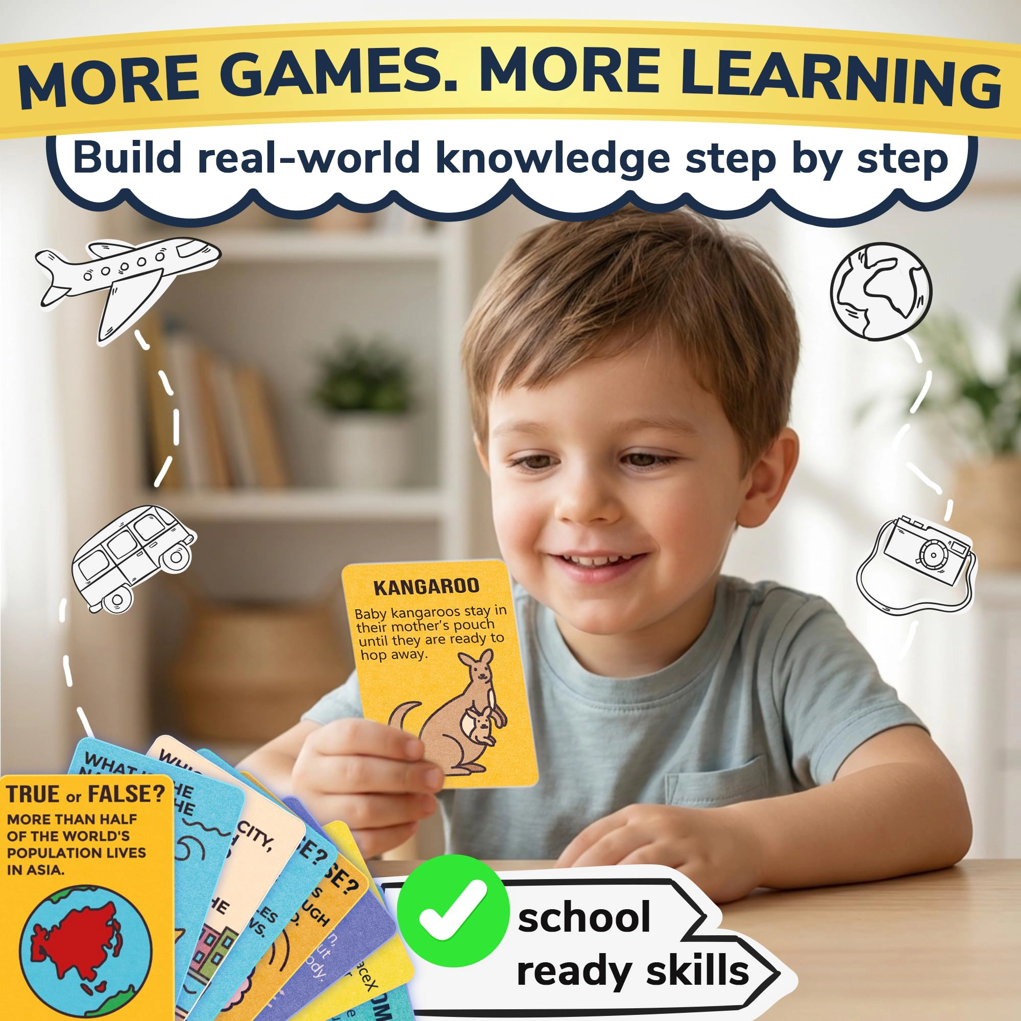 QUOKKA Kids Trivia Card Game Set Ages 6-12, World Geography, Space, History and Human Body Topics