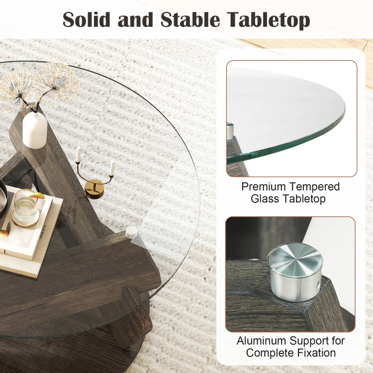 Hivvago Modern Round 32" Coffee Table Featuring a Smooth Glass Top