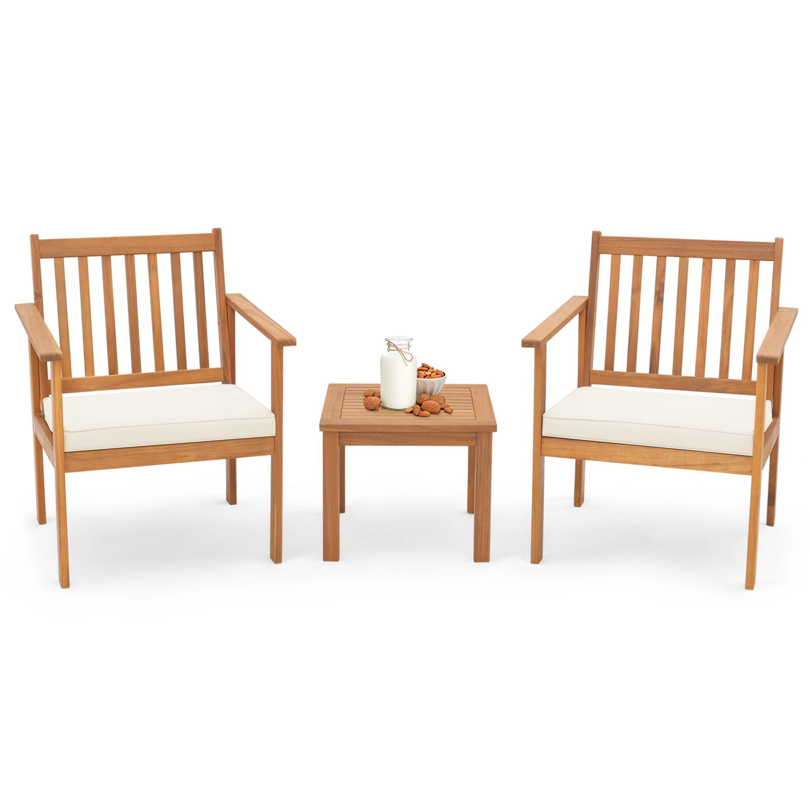 LJG 3 Pieces Patio Wood Furniture Set with Soft Cushions for Porch