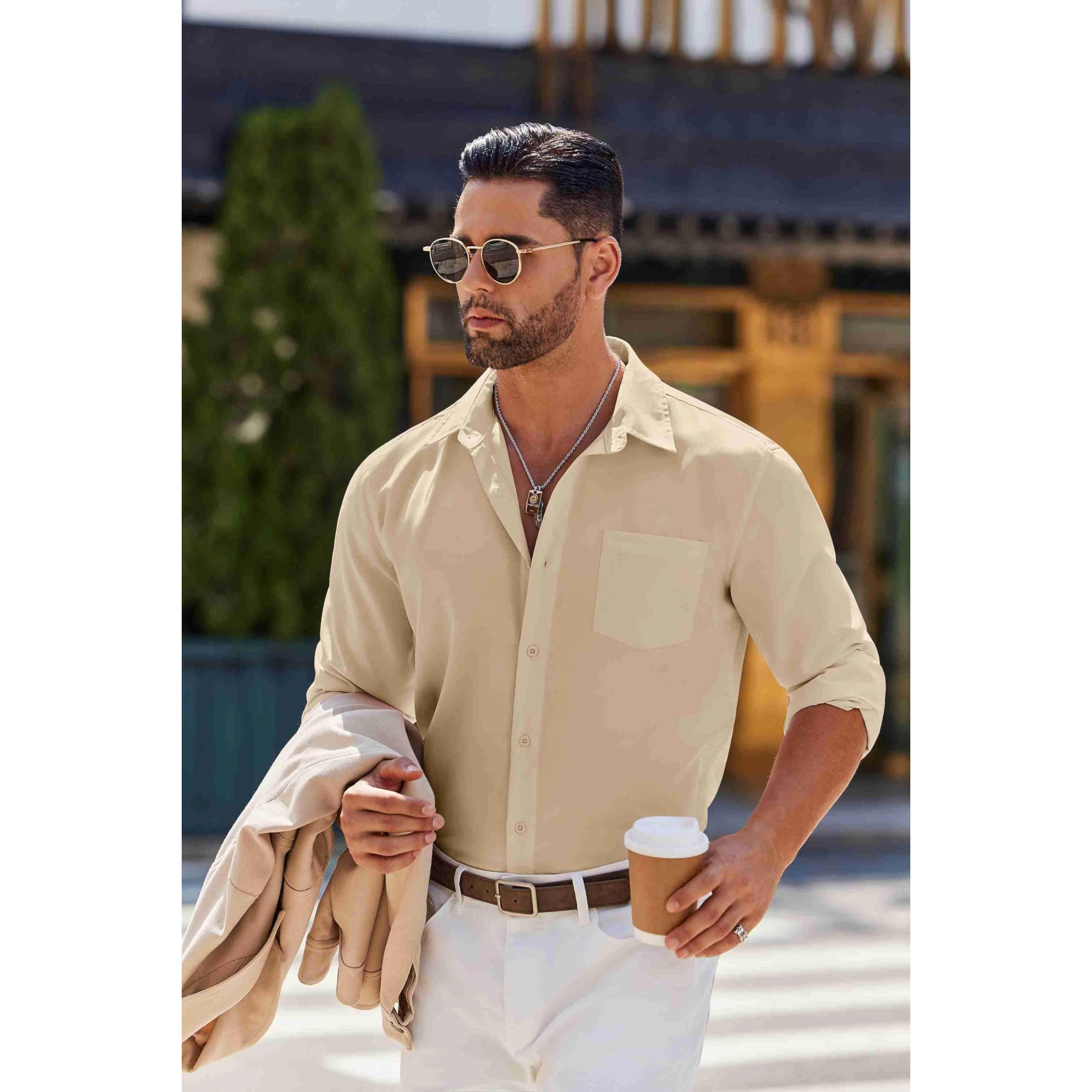 COOFANDY Mens Classic Long Sleeve Button Down Shirt Chest Pocket Casual Work Shirts