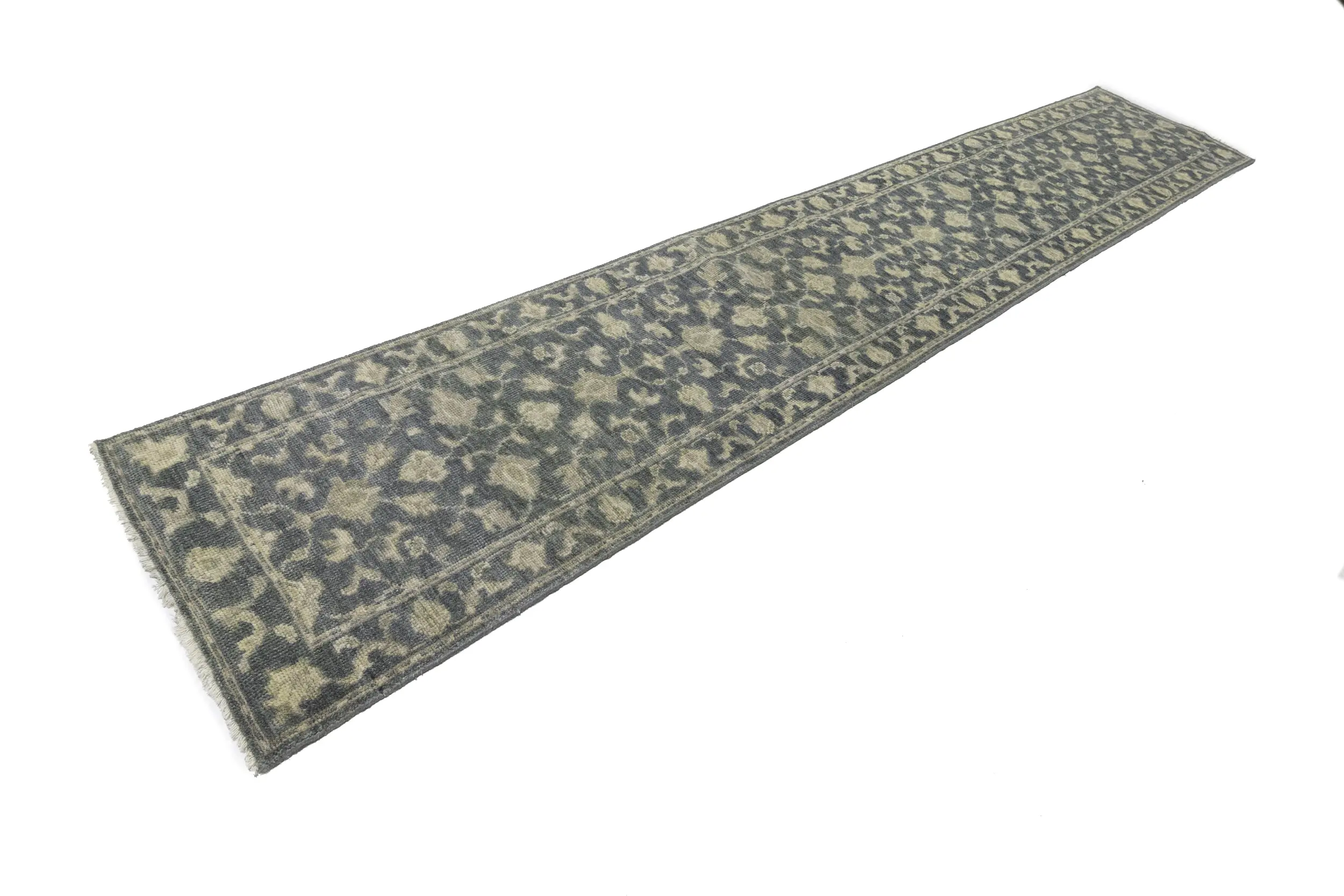 Magic Rugs Muted Dark Slate Floral 2'7X14 Transitional Oriental Runner Rug