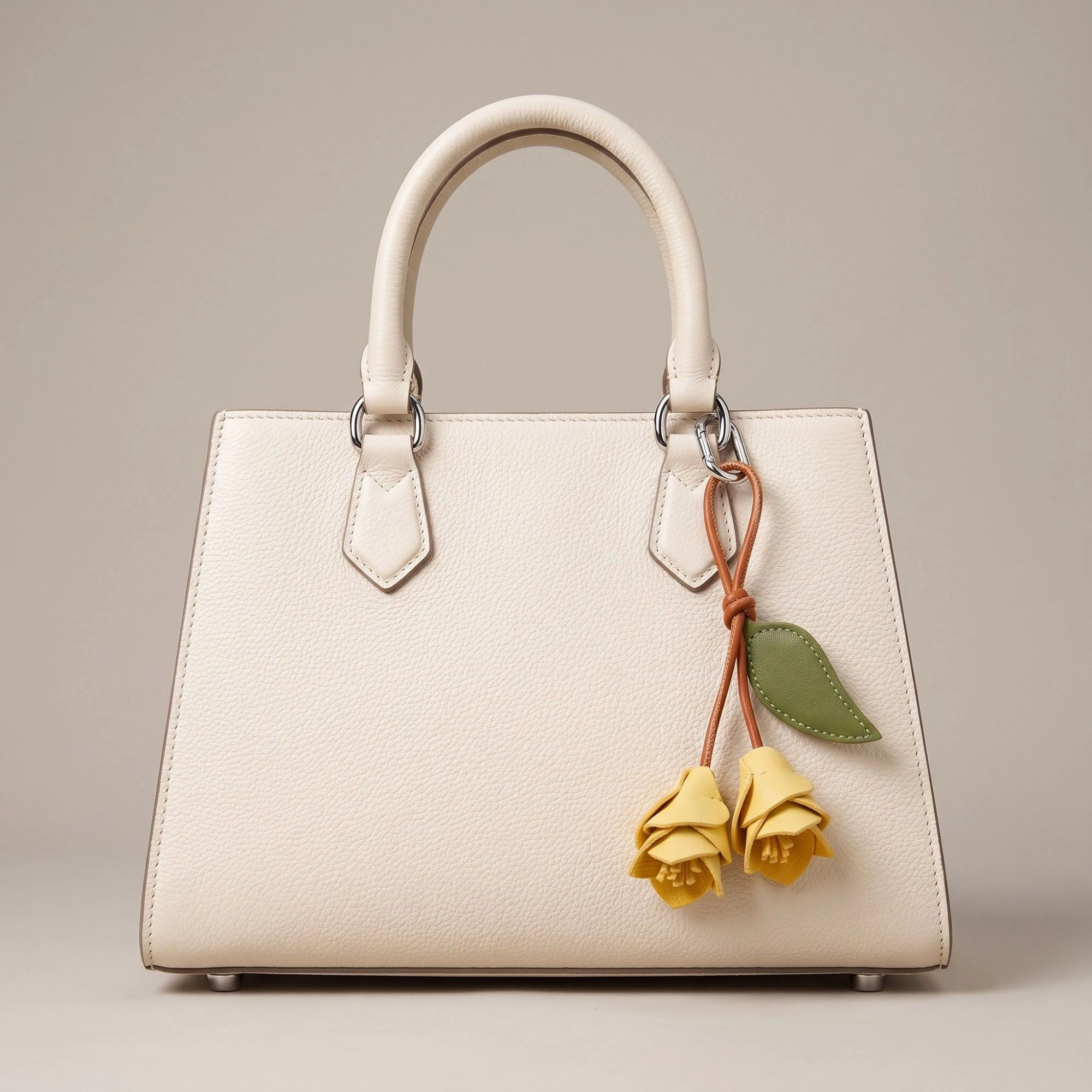 Alilang Women's Floral Bag Charm with Leaf Accent and Silver Tone Clip