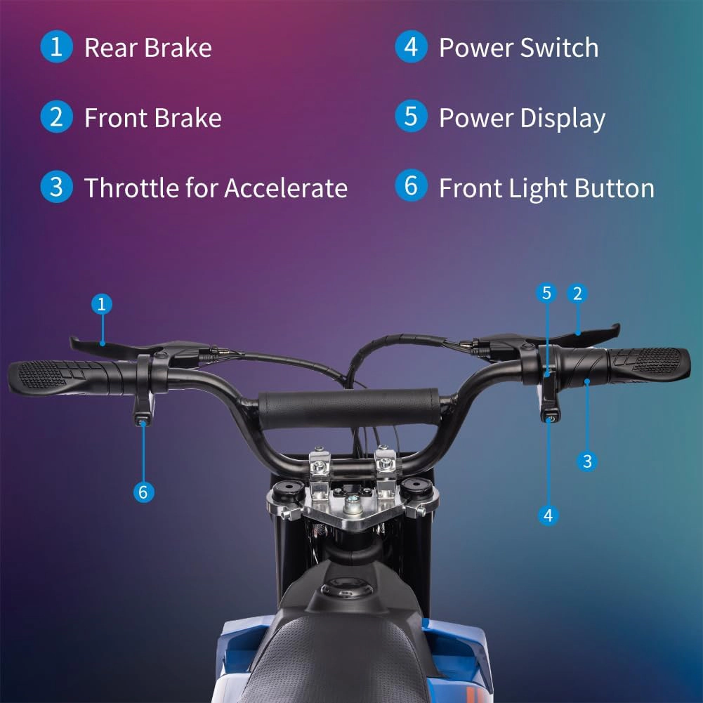 36V Teens Electric Dirt Bike, 15.5MPH Off-Road Motorcycle w/500W Brushed Motor, Disc Brake, LED Light, Leather Seat