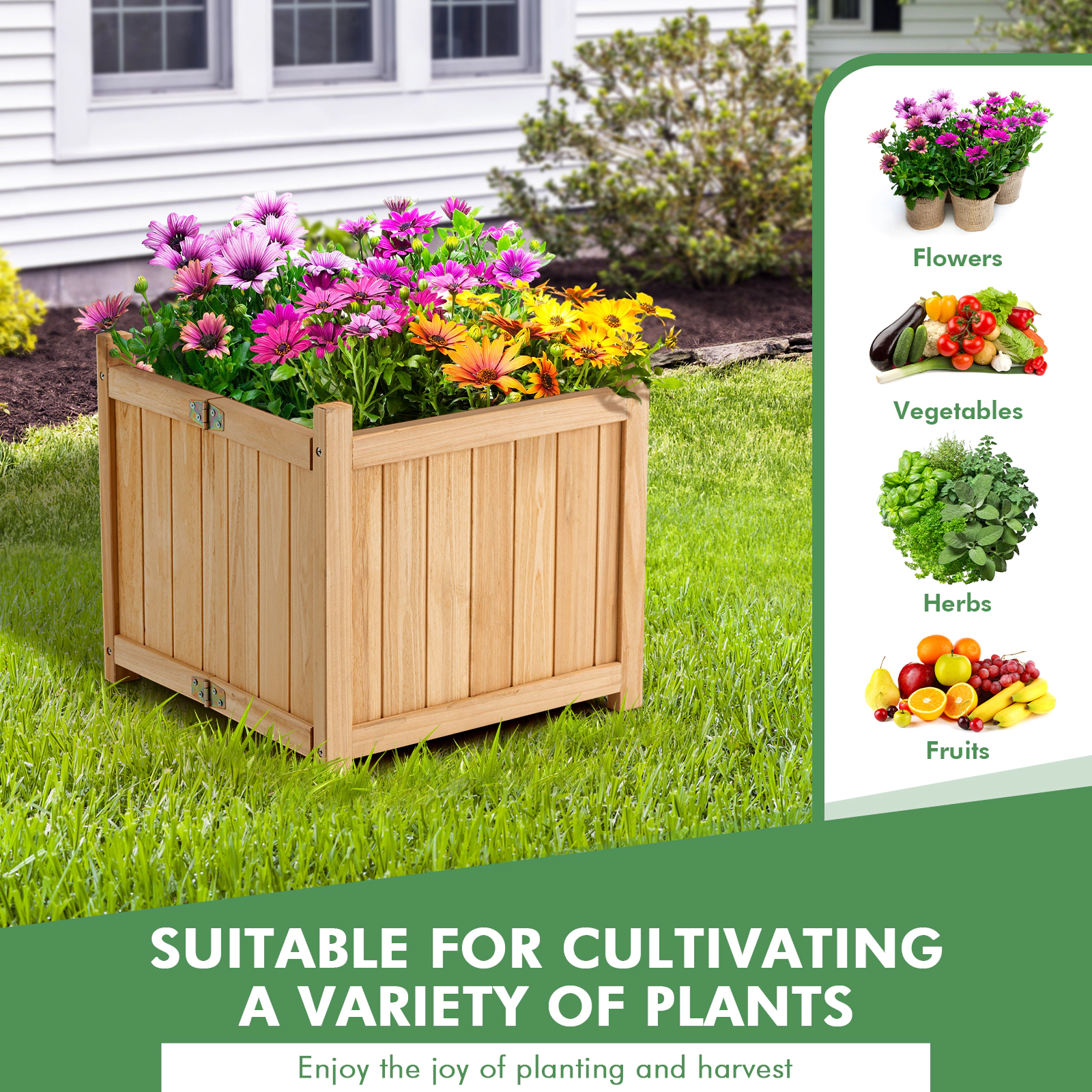 LJG Folding Square Fir Wood Raised Garden Bed with Removable Bottom