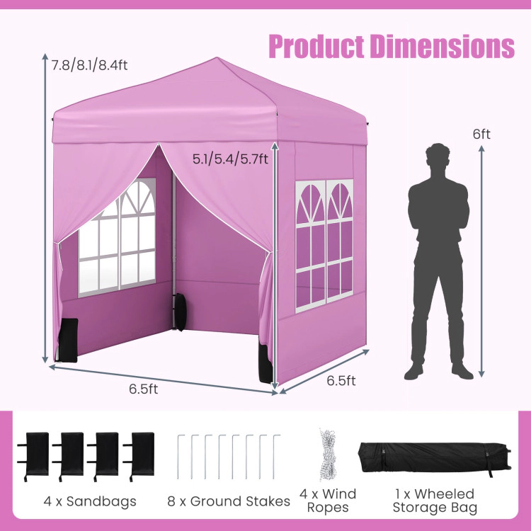 Hivvago 6.5 x FT Pop up Canopy Tent with 4 Sidewalls and Wheeled Bag