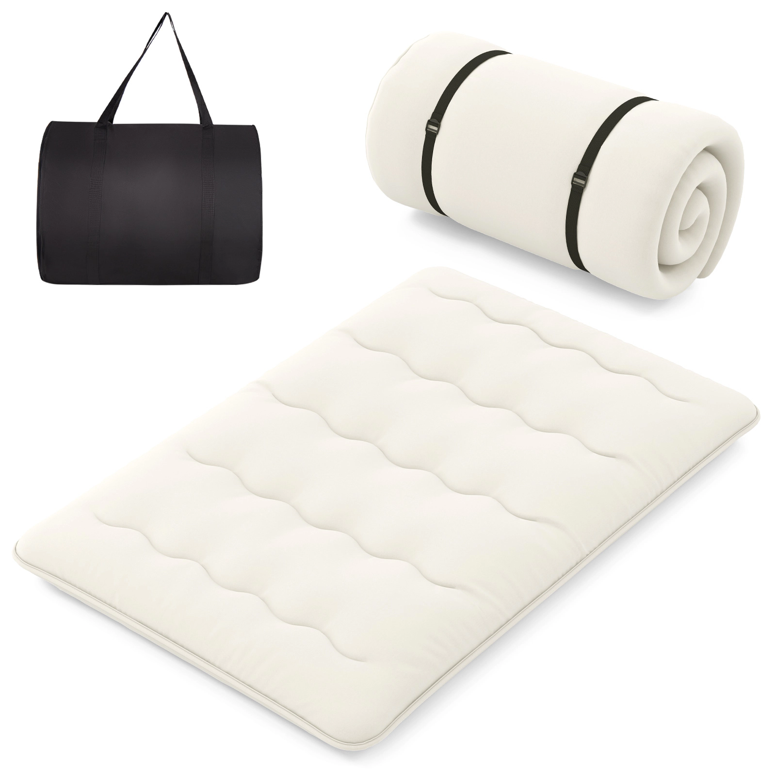 SUGIFT Twin Beige Japanese Floor Futon Mattress, 4-Inch Thick, 5-Layer Quilted Sleeping Pad