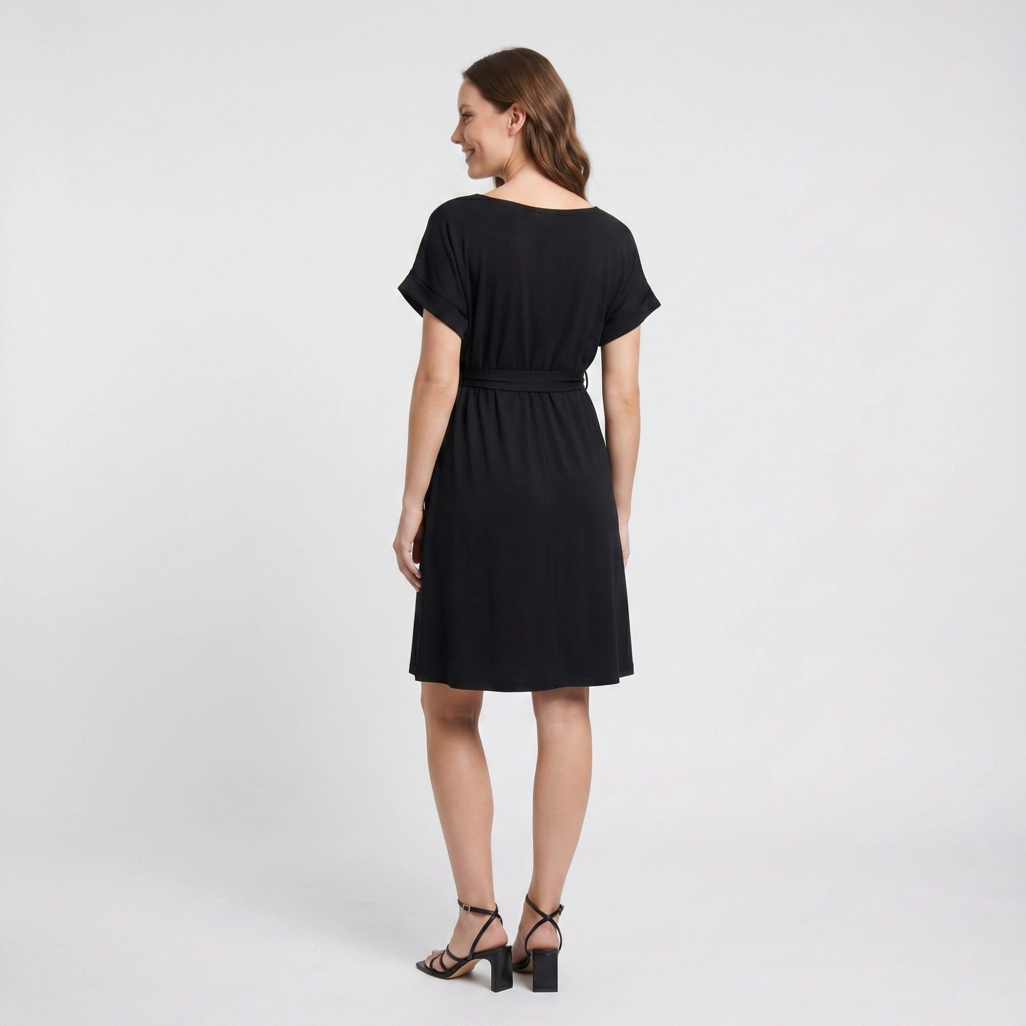 Anna-Kaci Women's Maternity Short Sleeve Tie Waist Relaxed A Line Fit Dress