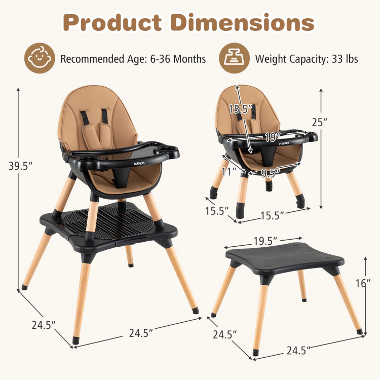 Hivvago 6 in 1 High Chair for Babies and Toddlers Ages 6-36 Months